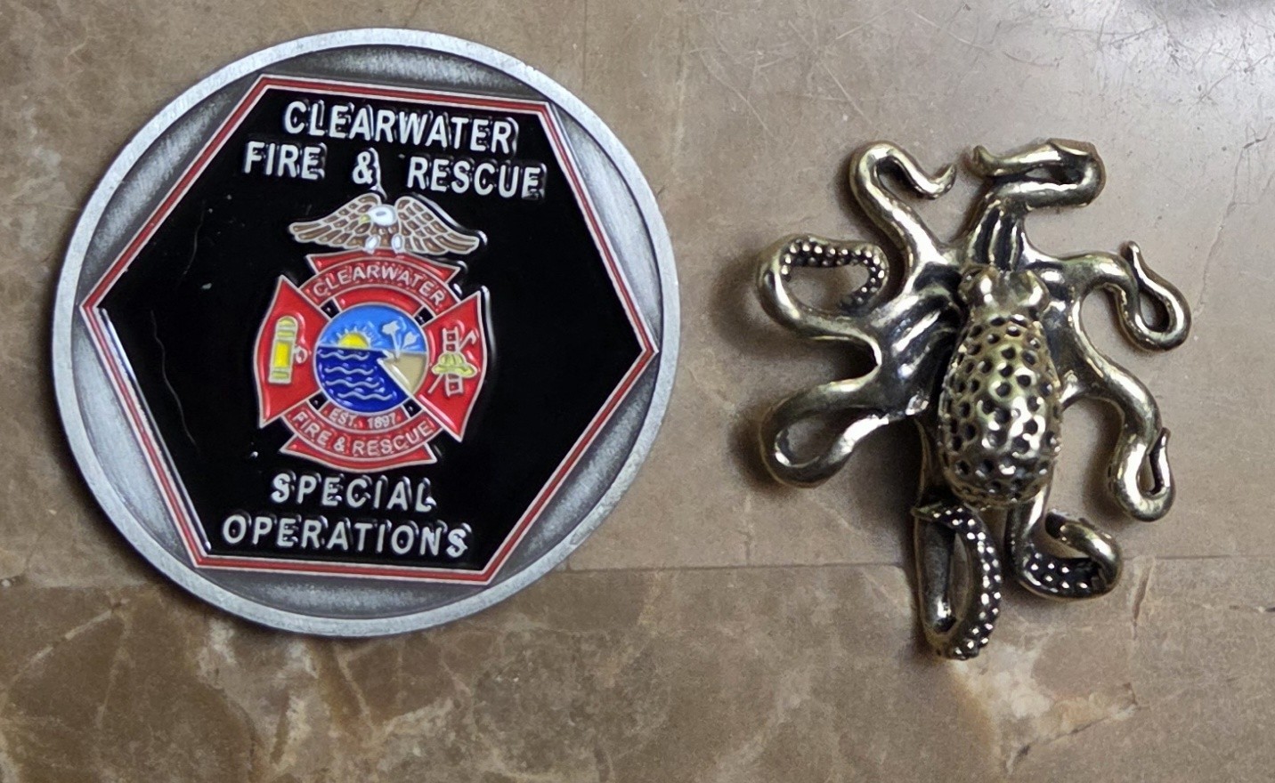 Clearwater Fire Department Dive Team Collectible Challenge Coin With Figure