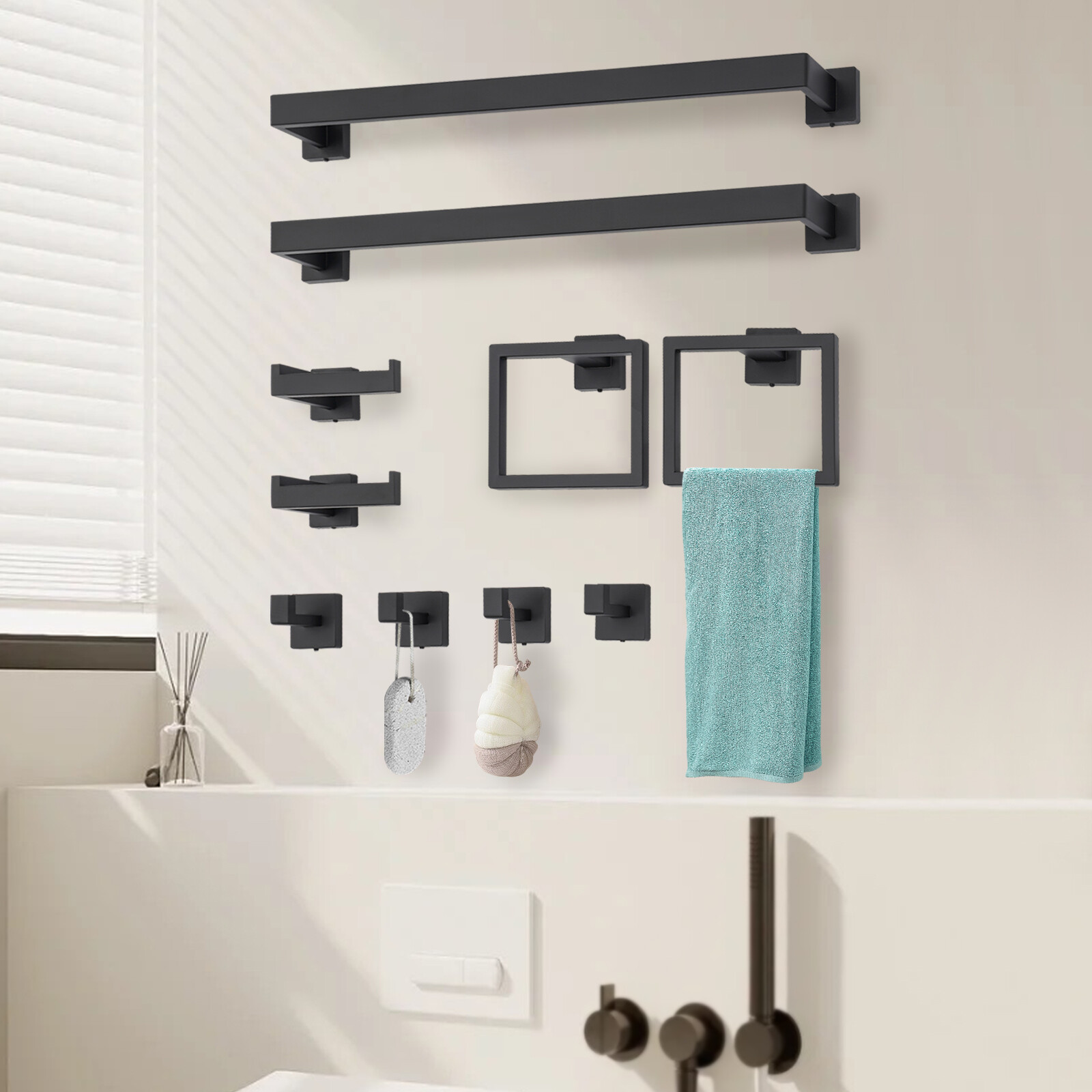 10-piece Matte Black Bathroom Accessories Set Wall Mounted Bathroom Towel Bars