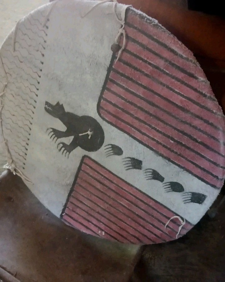 ** AWESOME NATIVE AMERICAN WALL ART PAINTED BISON SHIELD  DISPLAYS BEAUTIFUL**