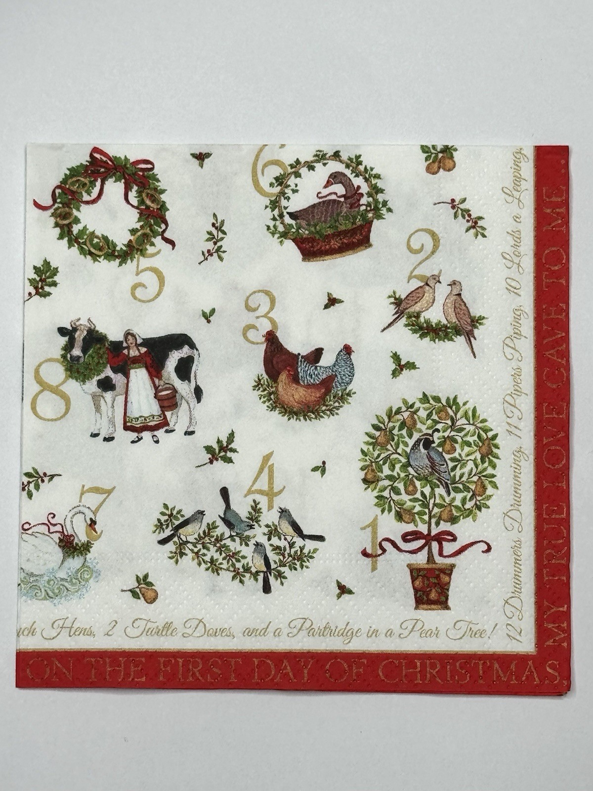 Twelve 12 Days of Christmas COCKTAIL Napkins Caspari Ornament Oyster Decoupage