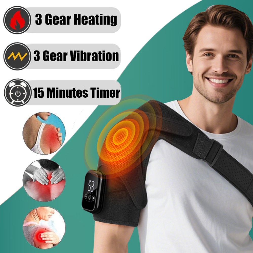 Electric Heated Shoulder Massager Brace with Vibration Therapy Joint Pain Relief