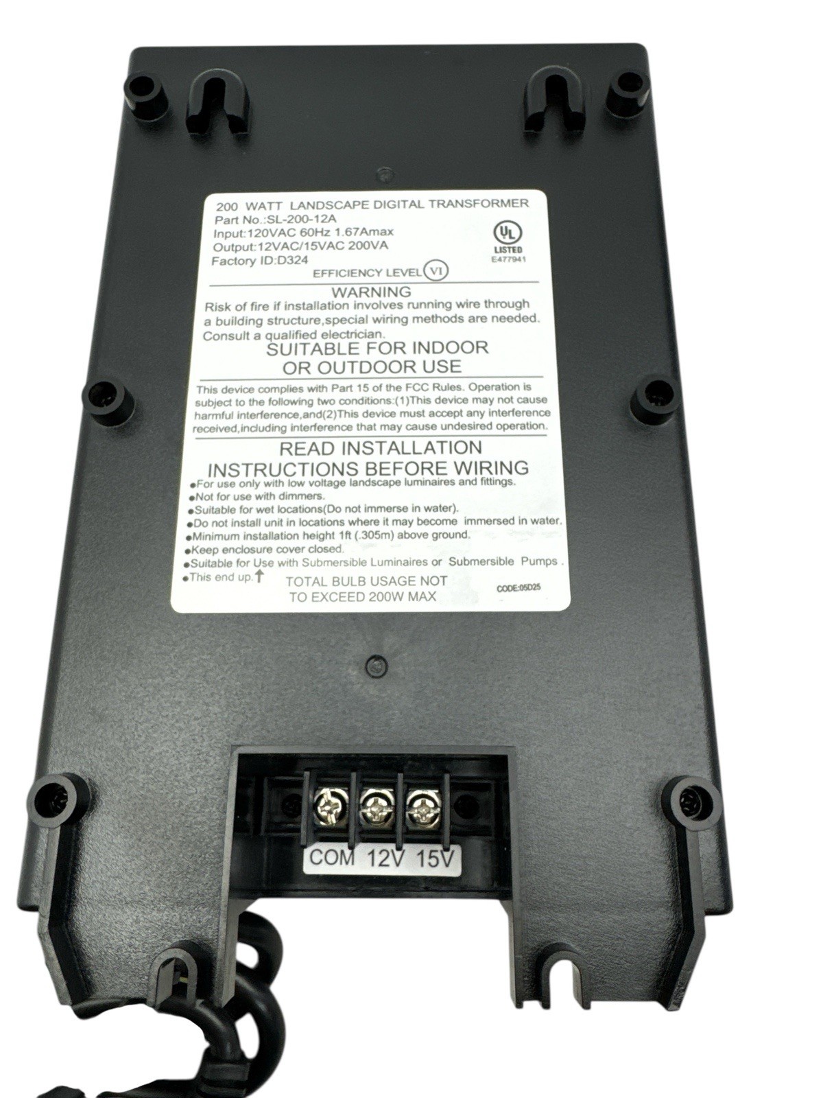 Hampton Bay Low Voltage 200W Outdoor Landscape Transformer 1001509809 (OB)