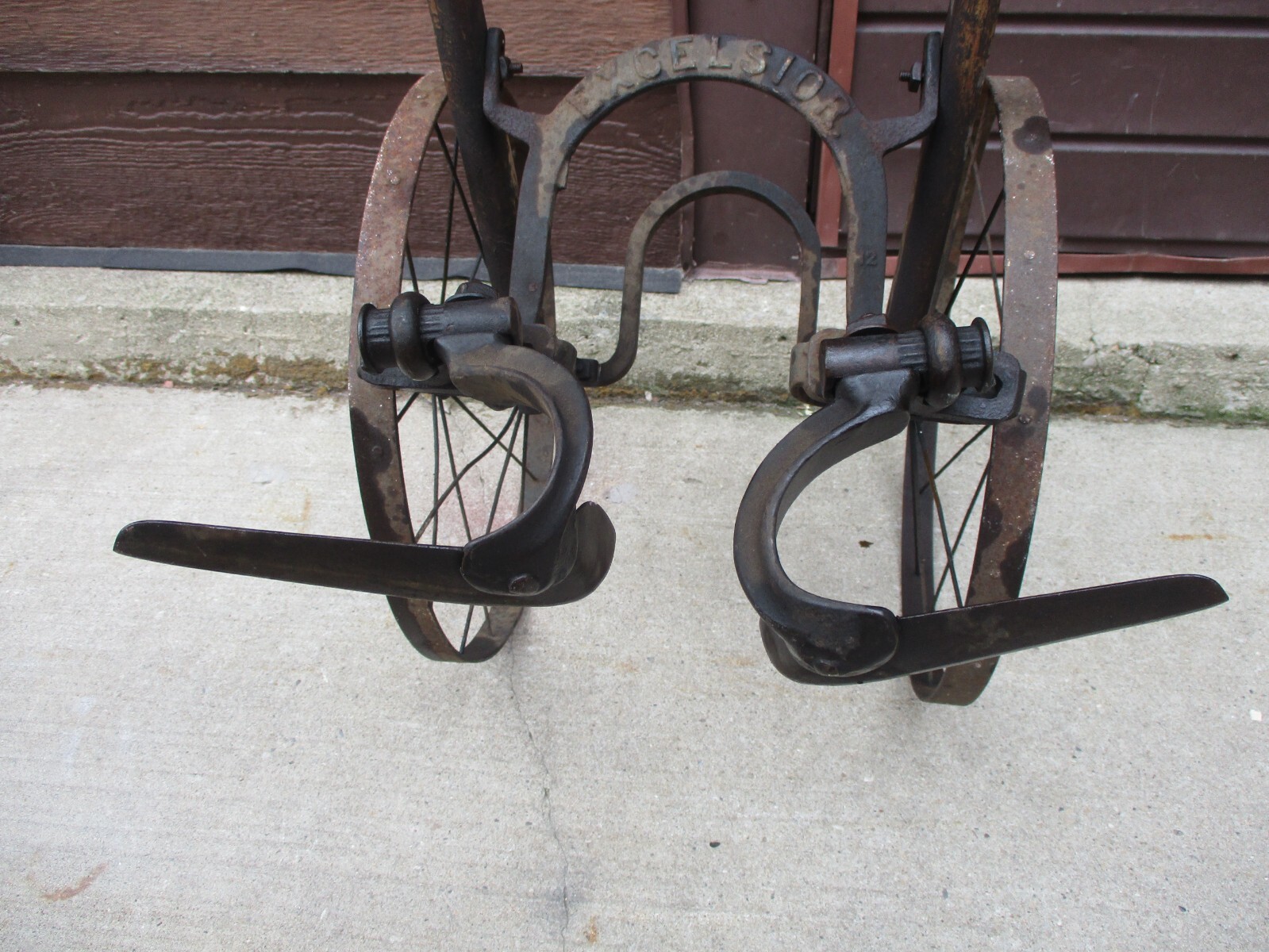 Antique 1900's Excelsior Double Wheel Farming Garden Cultivator Plow Wood /Metal