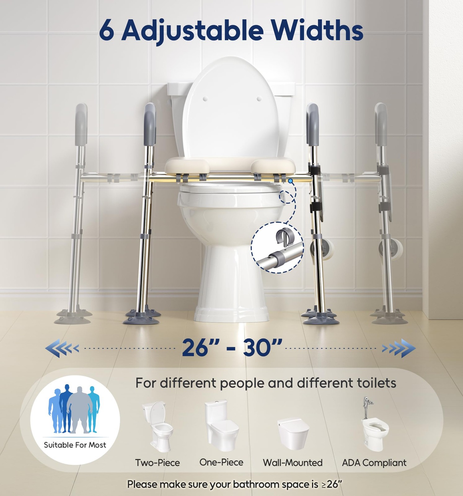 Bluelog Raised Toilet Seat with Handles, Width & Height Adjustable White