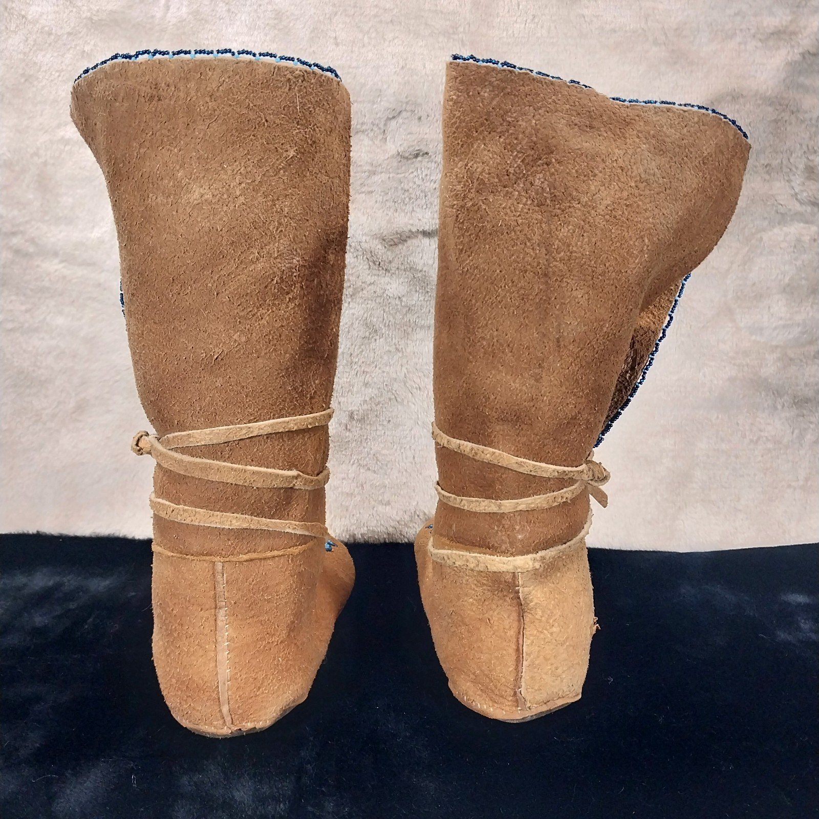 NATIVE AMERICAN BEADED MOCCASINS, MIDCALF HEIGHT, Women's Size 7 MADE IN THE USA