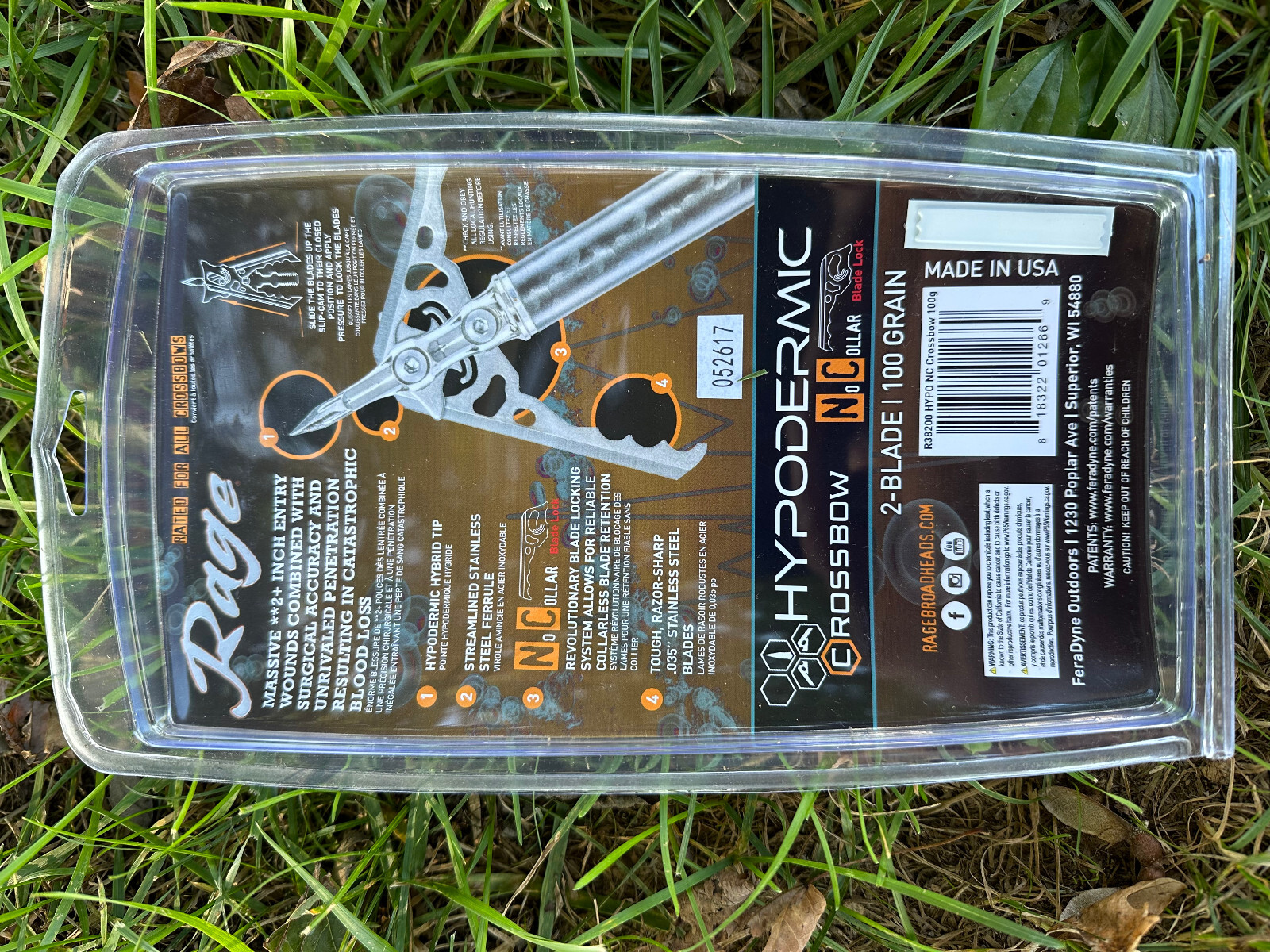 Rage CROSS BOW Hypodermic NC No Collar mechanical Broadheads 100 Grain 2+" Cut