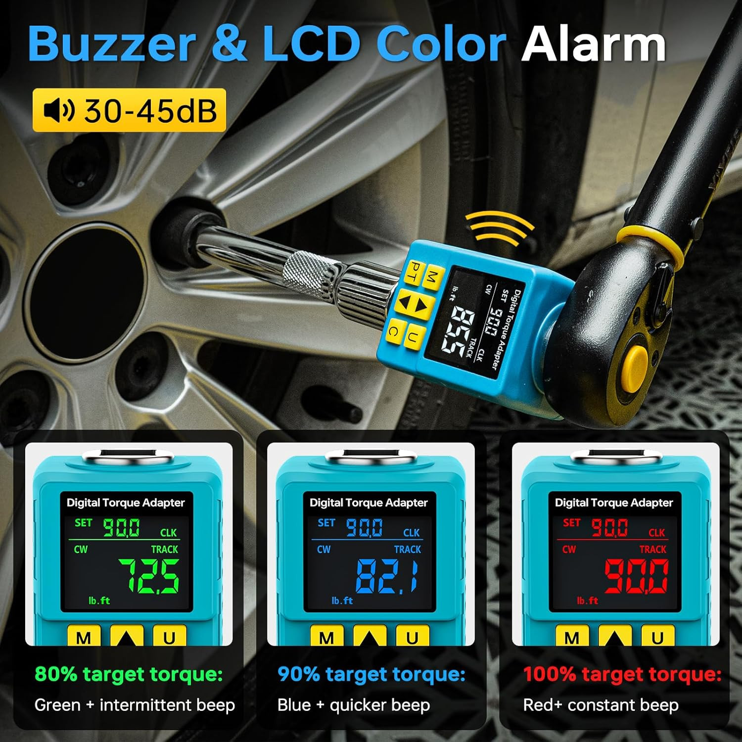 1/2" Digital Torque Adapter, (±1% Accuracy, 7.4-150Ft-Lb) Digital Torque Wrench