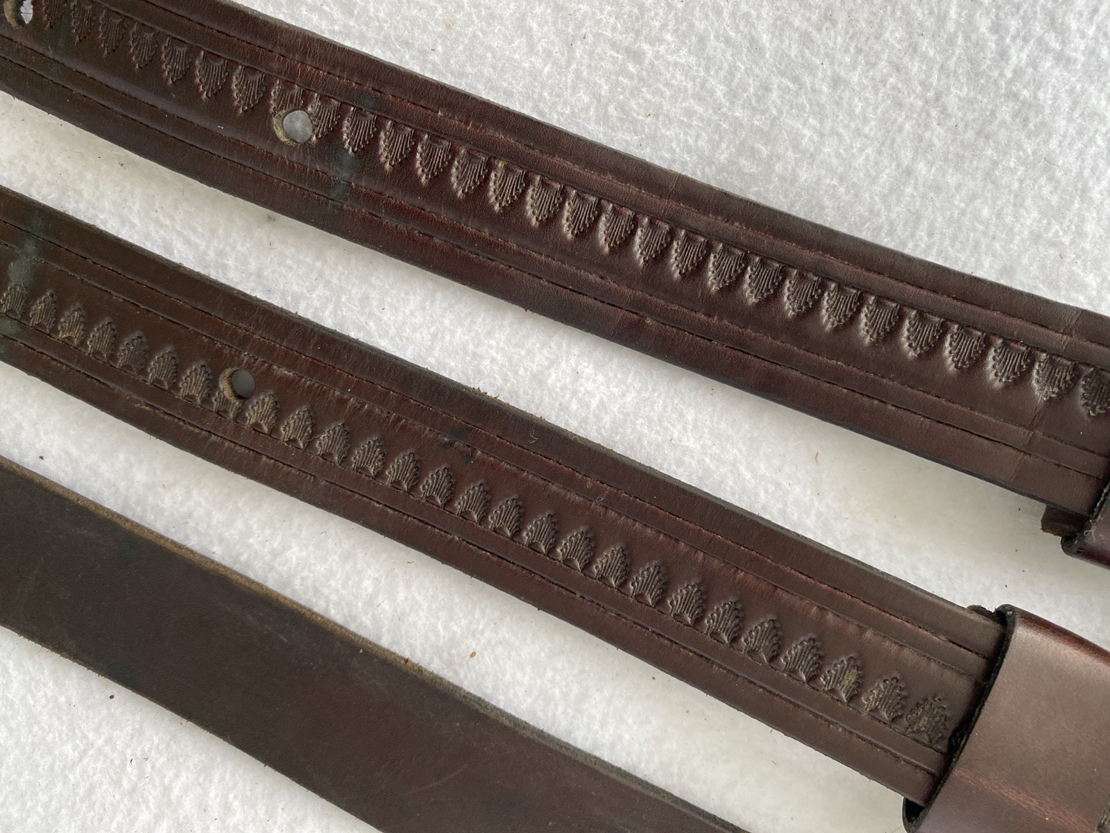 CIRCLE Y Shell TOOLED Walnut Leather Back Flank Cinch & Billet SET~LIGHTLY USED