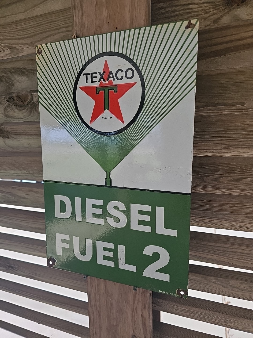 VINTAGE 1955 Texaco Diesel fuel 2 Porcelain Advertising Sign (Green) 18" X 12"