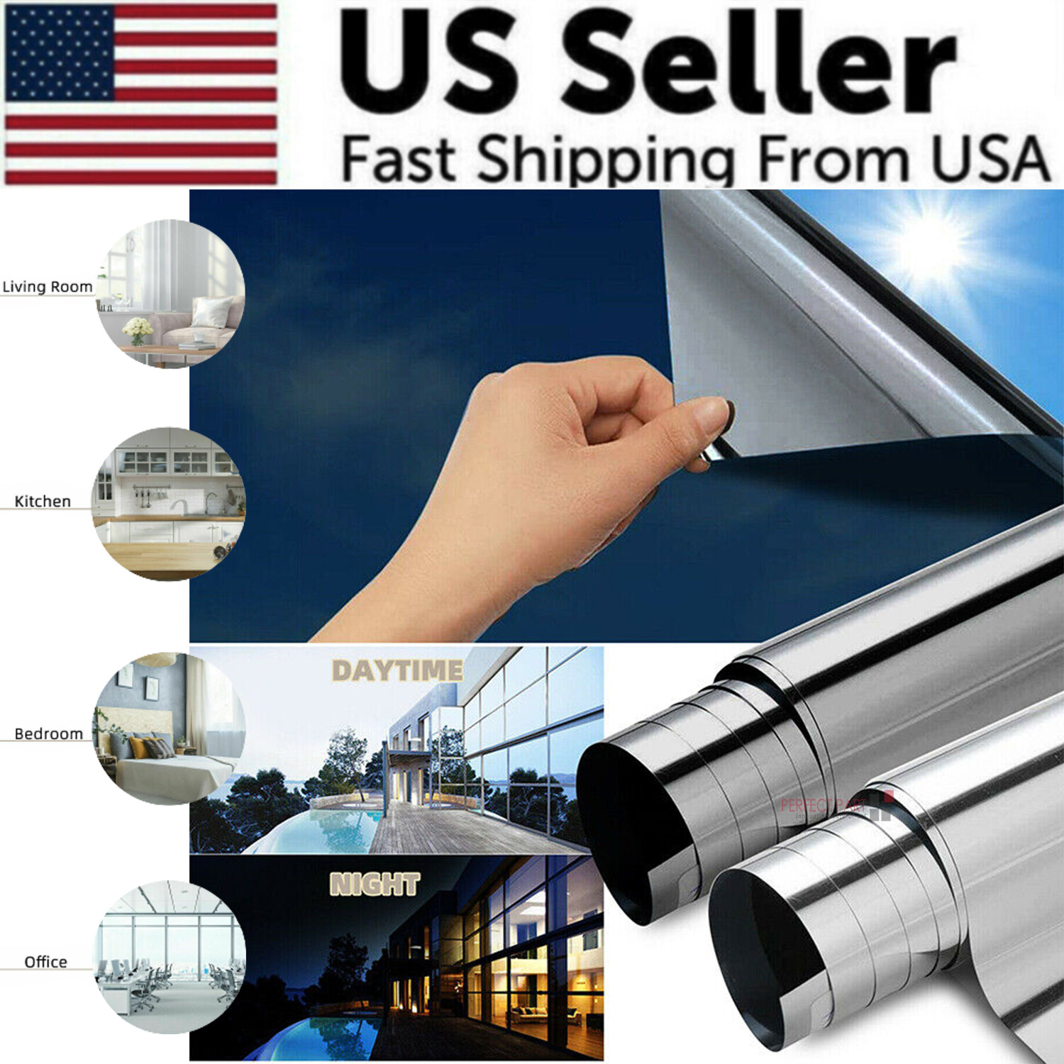 One Way Mirror Tint Window Film Privacy Protect UV Reflective Sun Block For Home