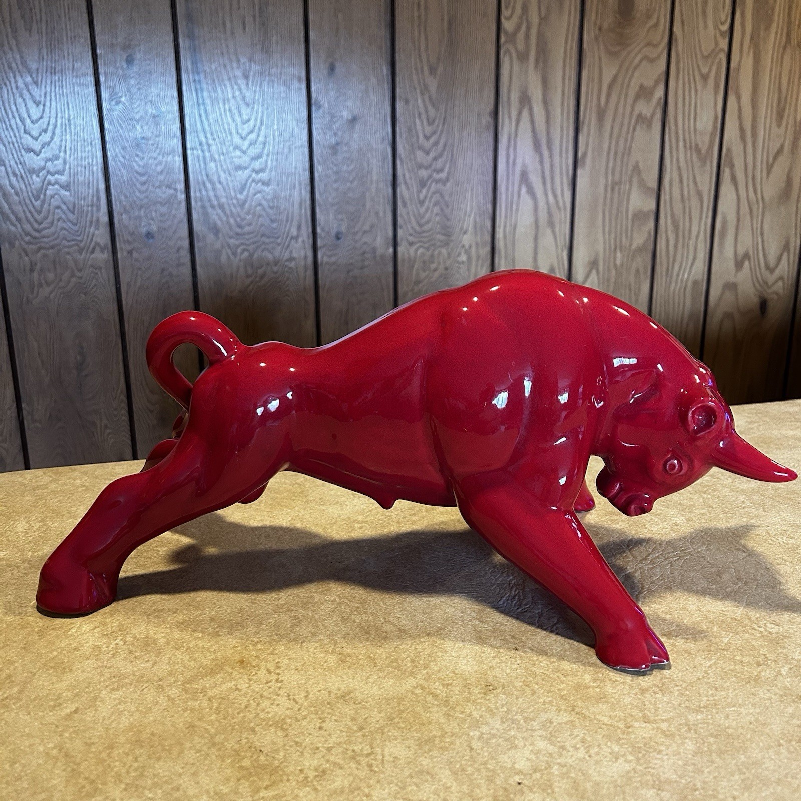 Vintage MCM Royal Haeger Red Glazed Charging Bull Sculpture Ceramic Pottery 18.5