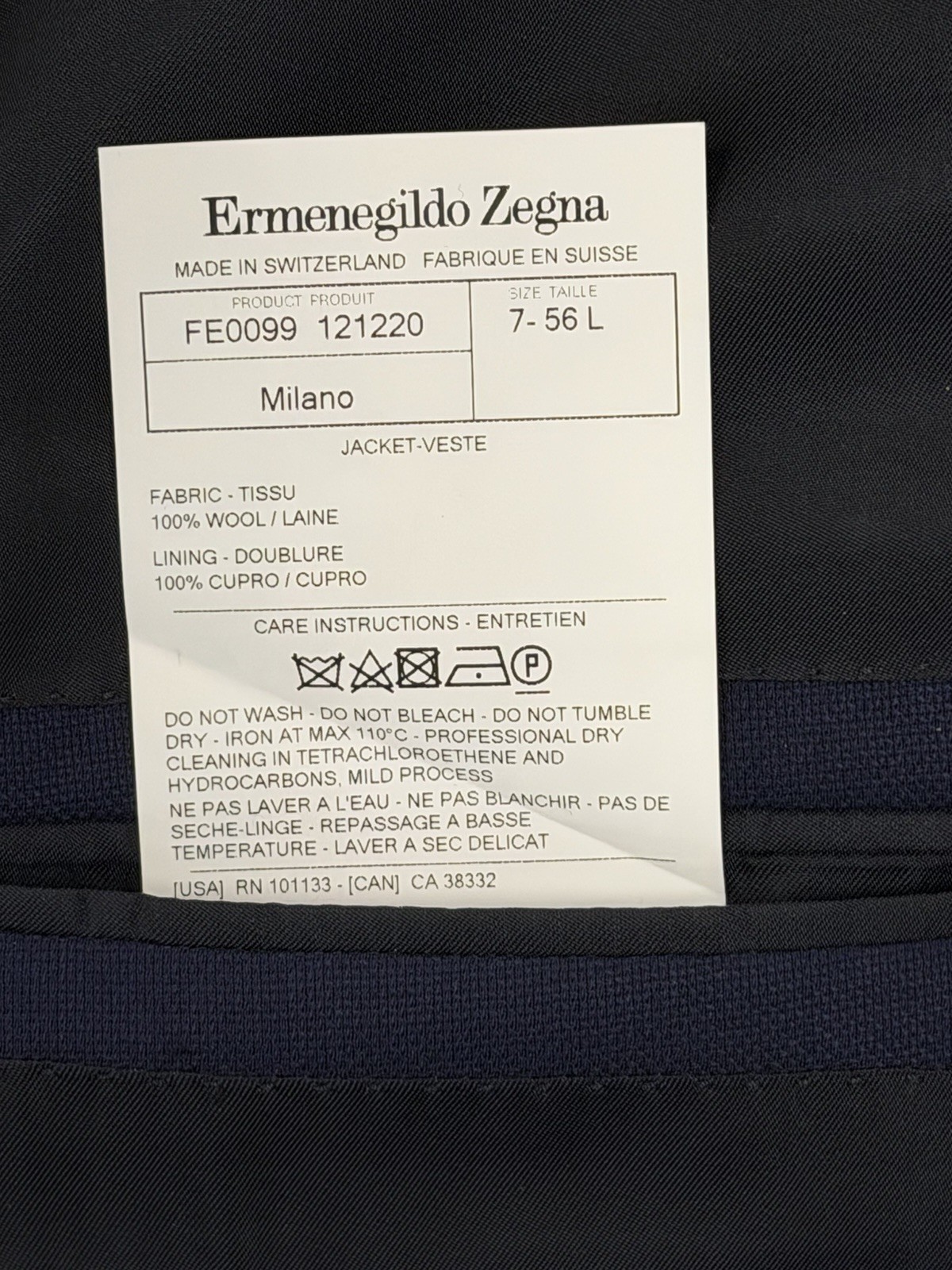 Ermenegildo Zegna Men's Dark Blue 100% Wool Blazer 40L $4,895 Switzerland Slim