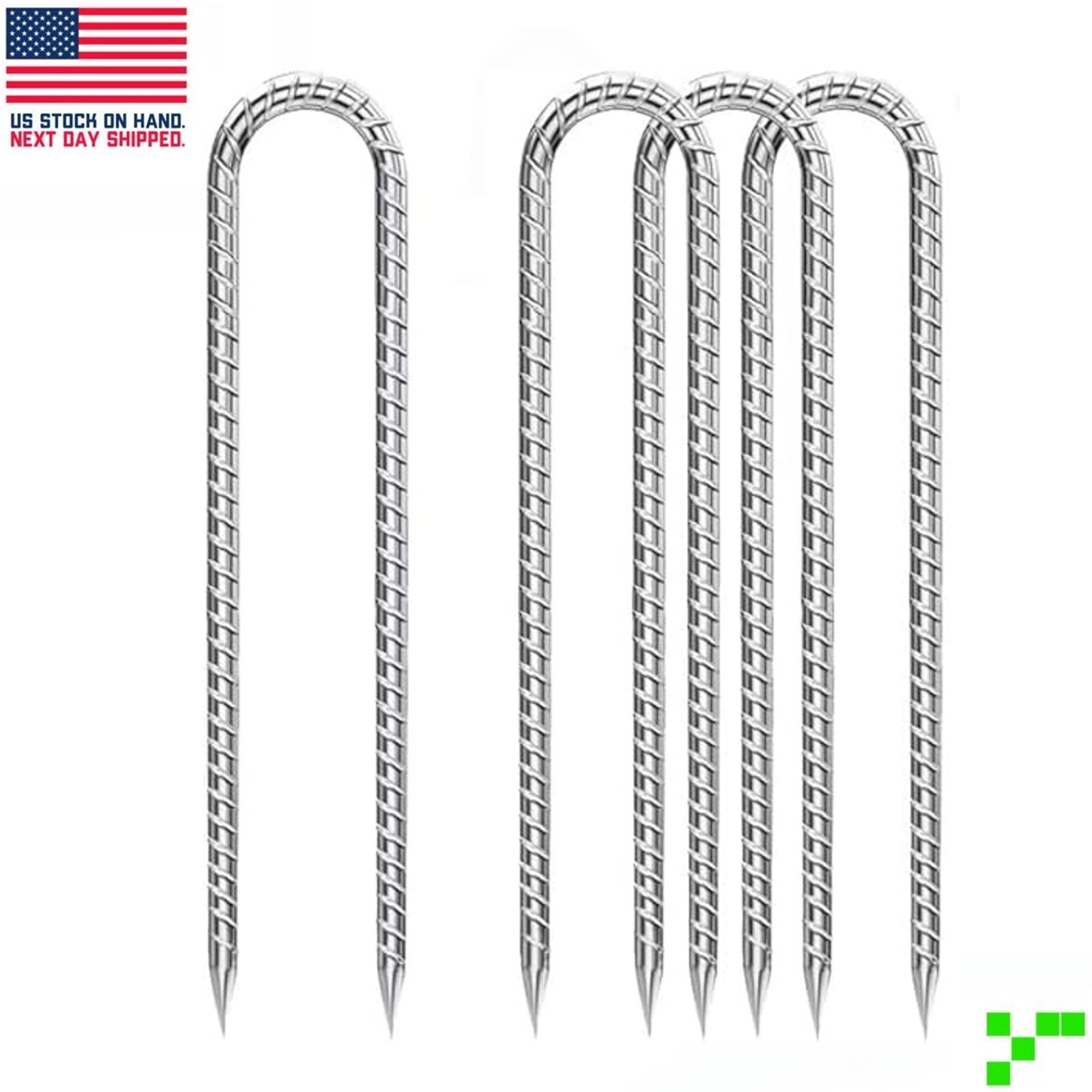 4 Pack 12" Inch Rebar Stakes, U Hook Galvanized Trampoline Stakes Ground Anchors