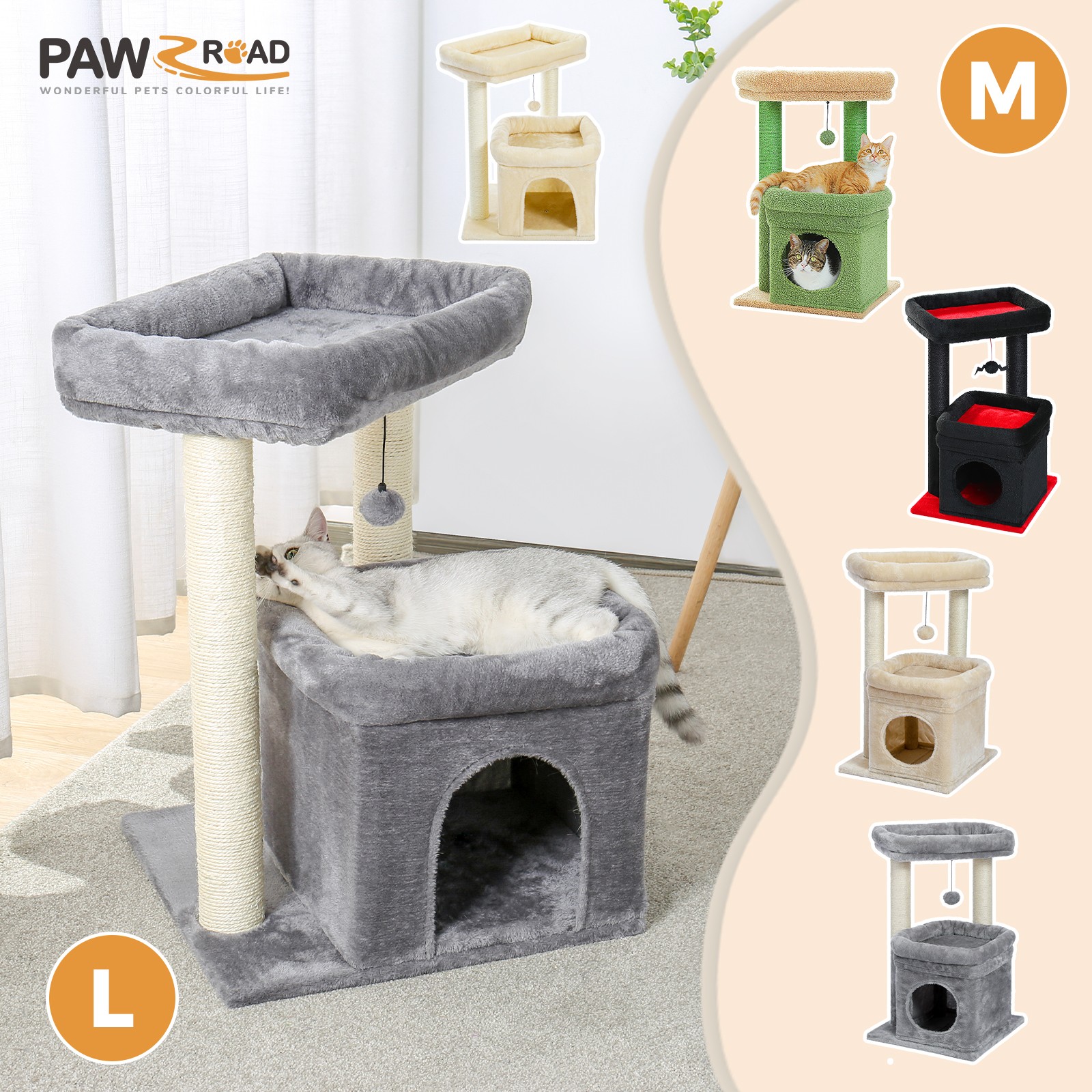 PAWZ Road Cat Tree Tower with Scratching Post Scratcher Condo Furniture Toys M/L