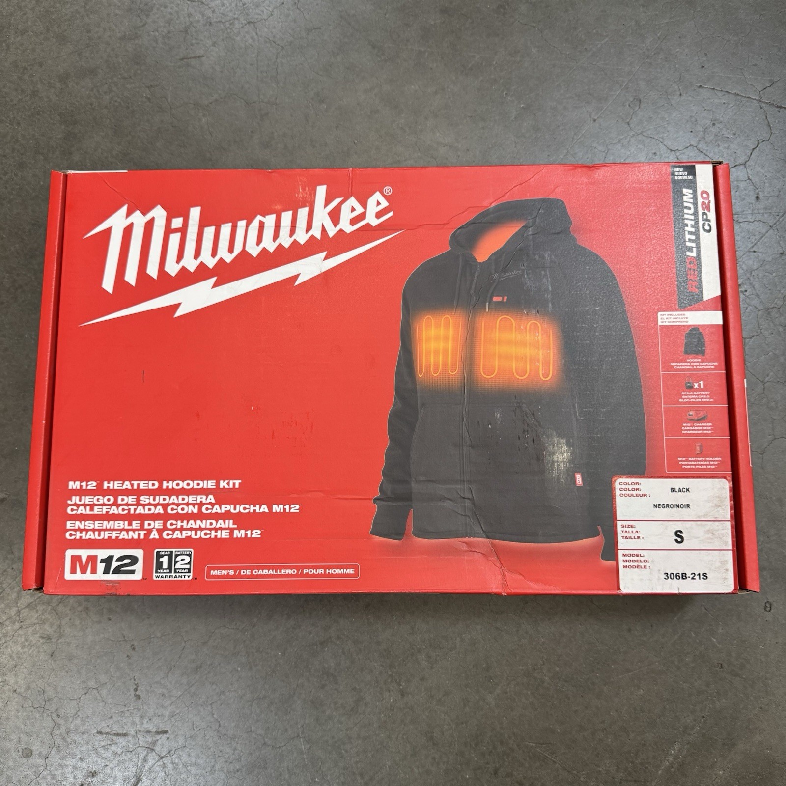 Milwaukee 306B-21 M12 Heated Hoodie Kit Black (Small) With Battery And Charger