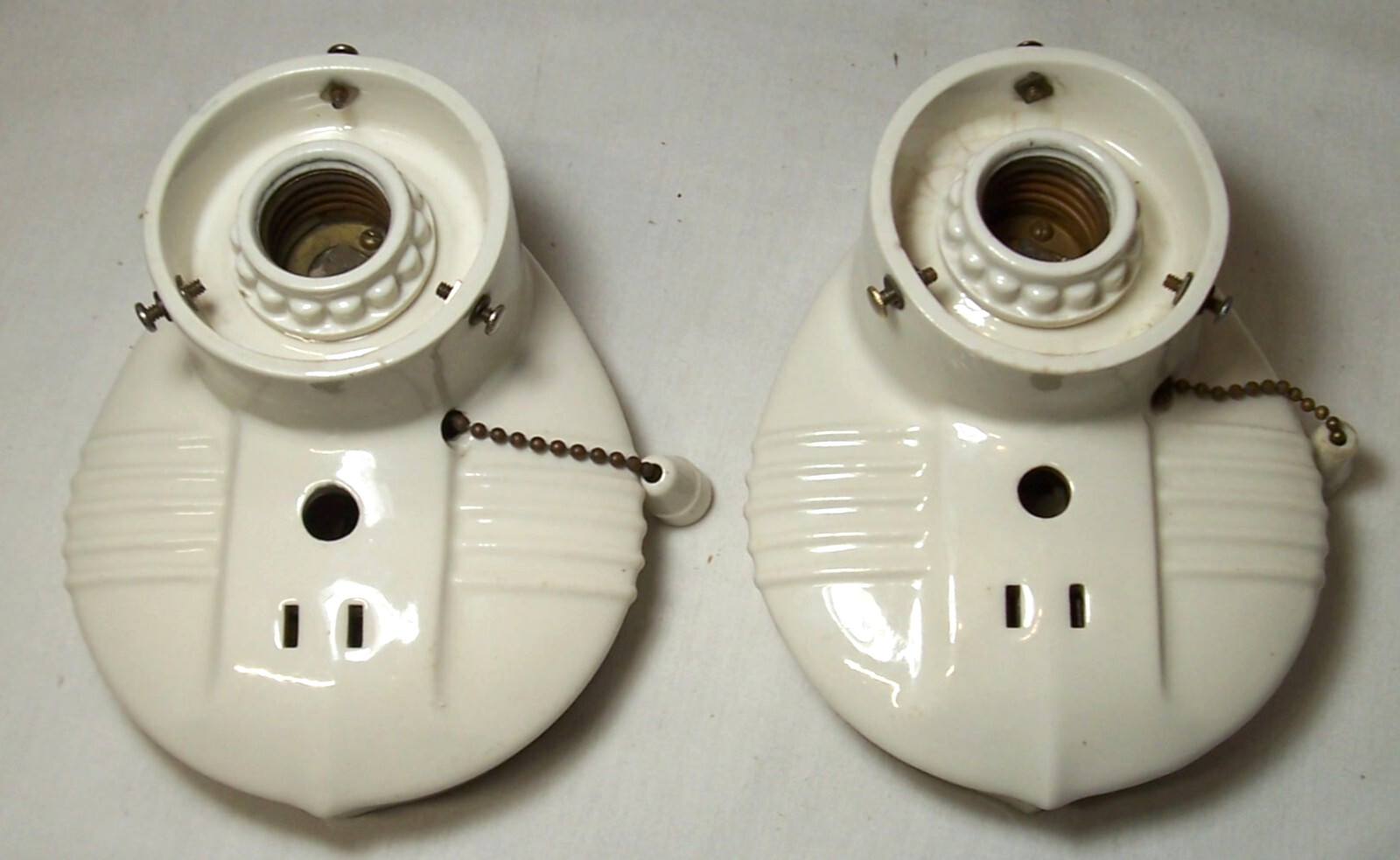 Vtg Porcelain Sconce Pair Antique Ceramic Light Fixture Art Deco USA #F48