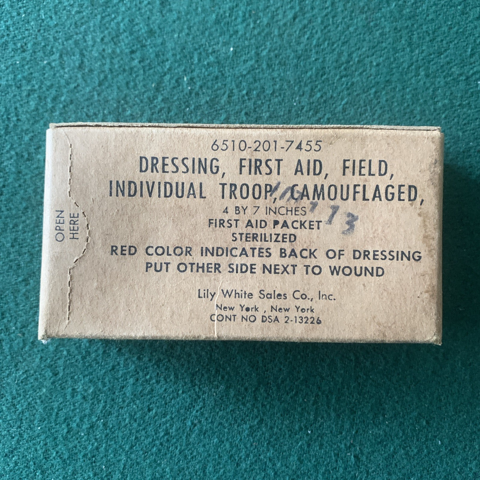 Vintage US Military Field Dressing First Aid Kit, Unopened w/ Canvas Pouch