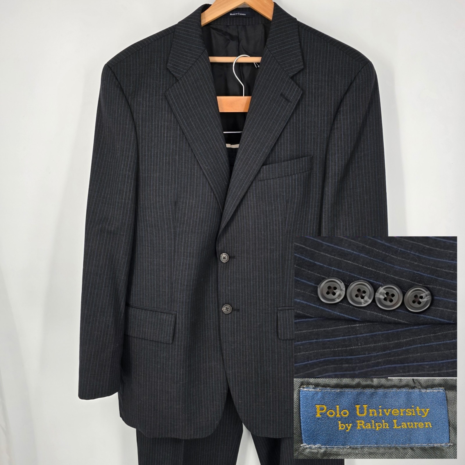 Polo University Ralph Lauren Suit Charcoal Pinstripe Wool/Cashmere 42R (34x29)