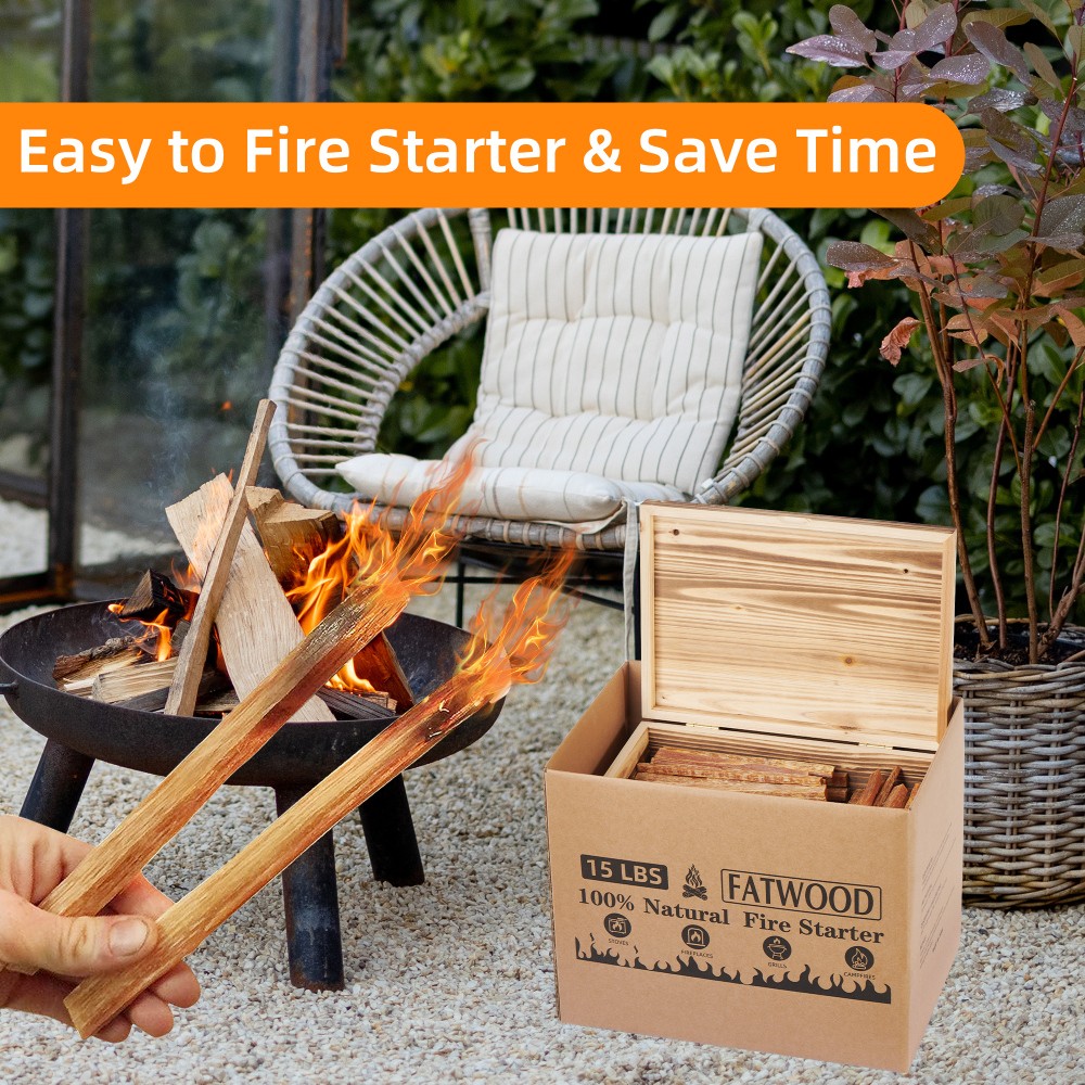 Fatwood Fire Starter Sticks W Wooden Box Natural Kindling wood