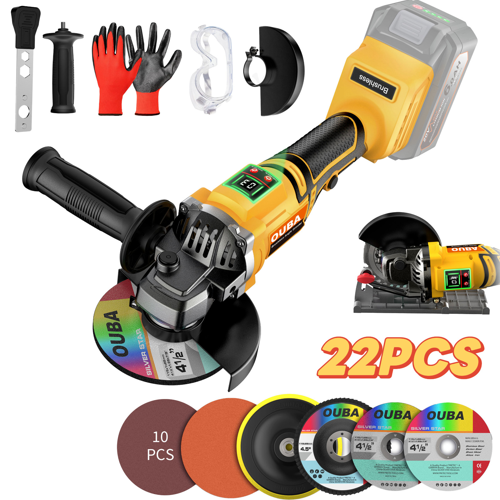 Cordless Angle Grinder For Dewalt 20V MAX 4-1/2" 5" Brushless 22PCS Complete Kit