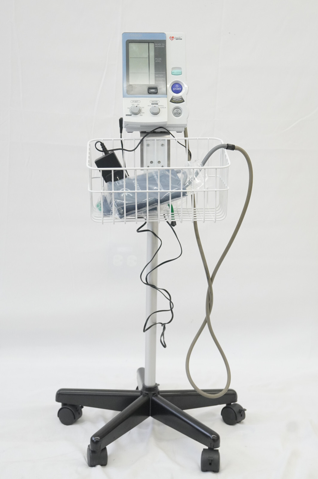 Small roll stand for Omron OMRON Intellisense HEM-907XL bp monitor with basket