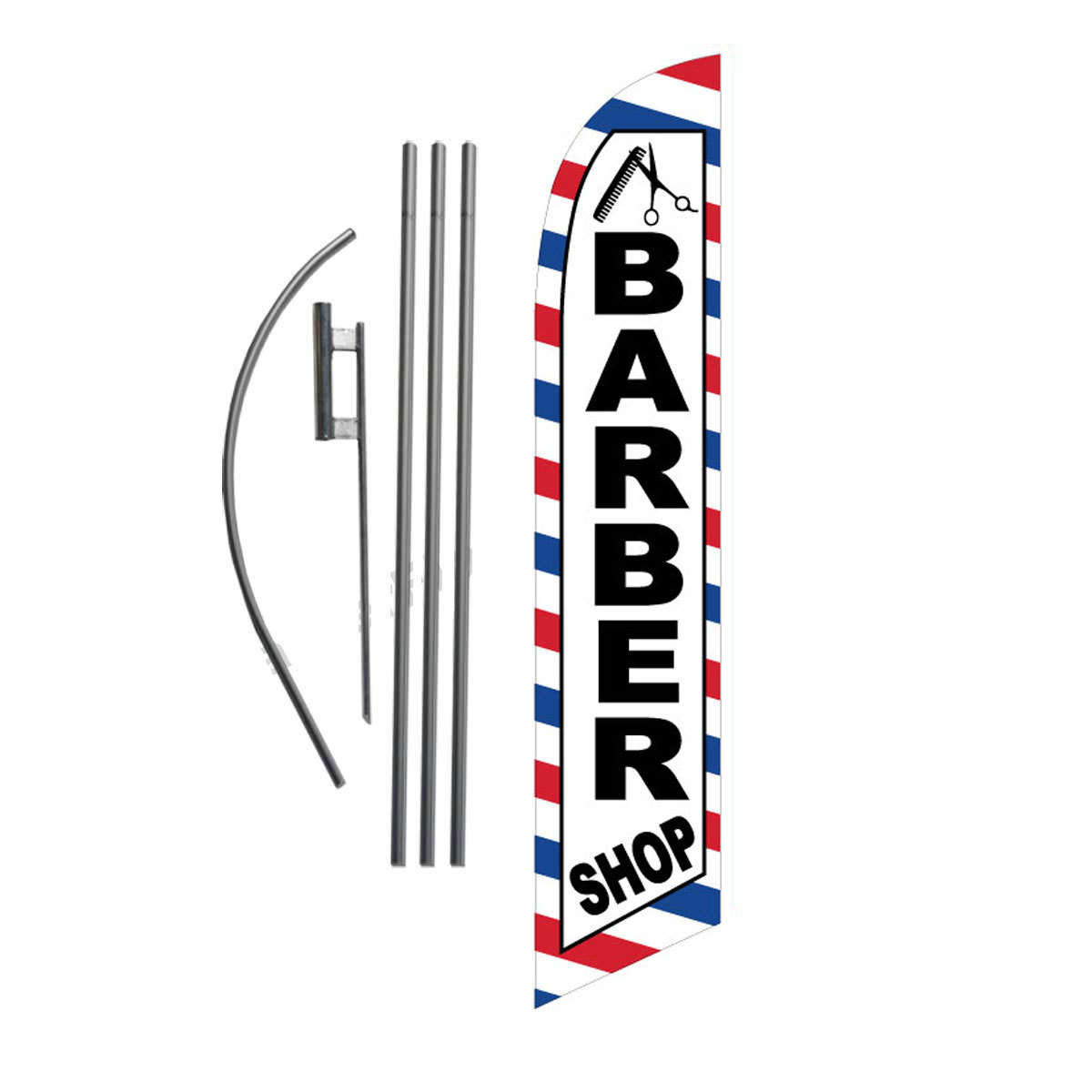 NEW Barber Shop 15' Feather Banner Swooper Flag Kit with pole+spike haircuts