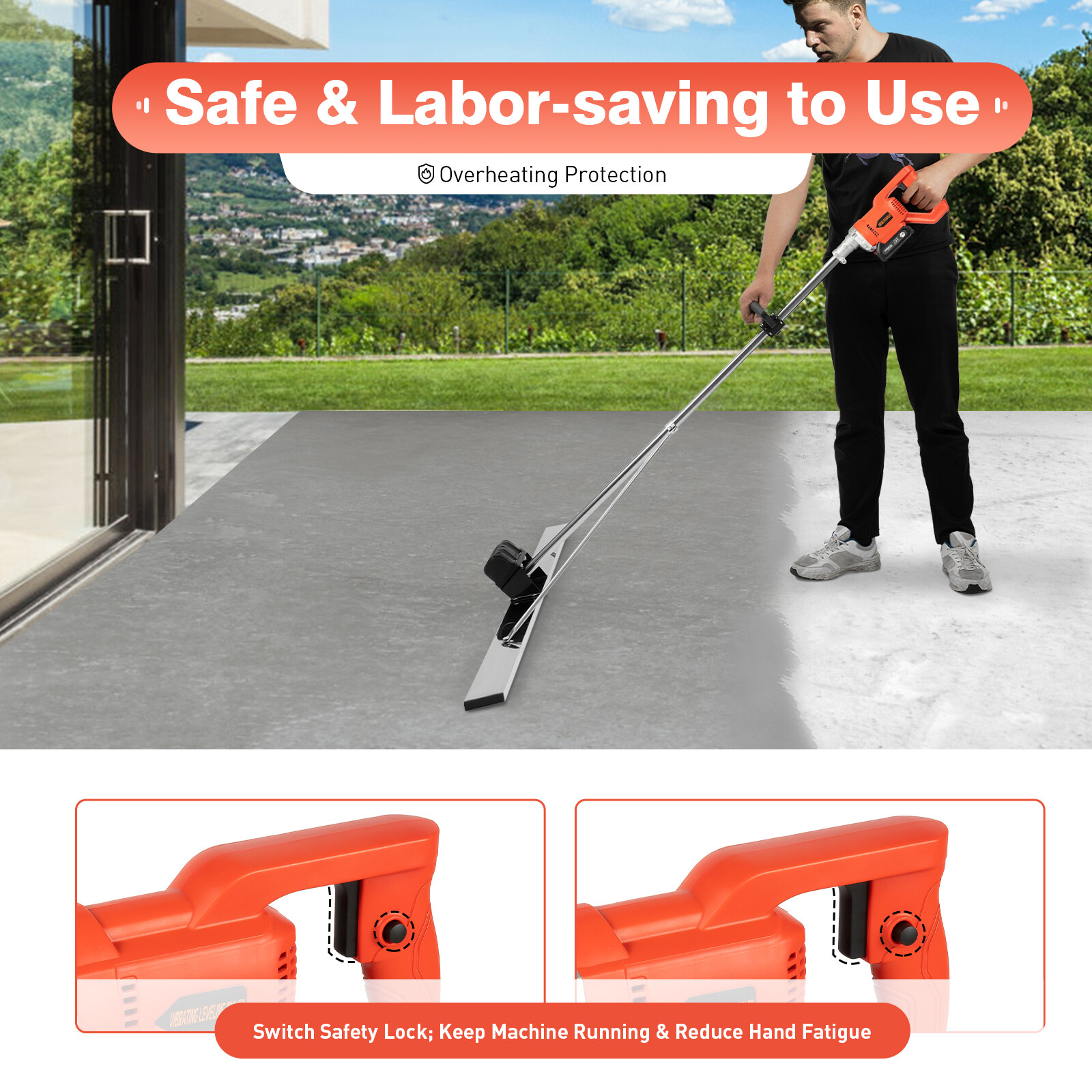 21V Cordless Concrete Vibrators Surface Power Trowel w/ 59" Screed Blade Rulder