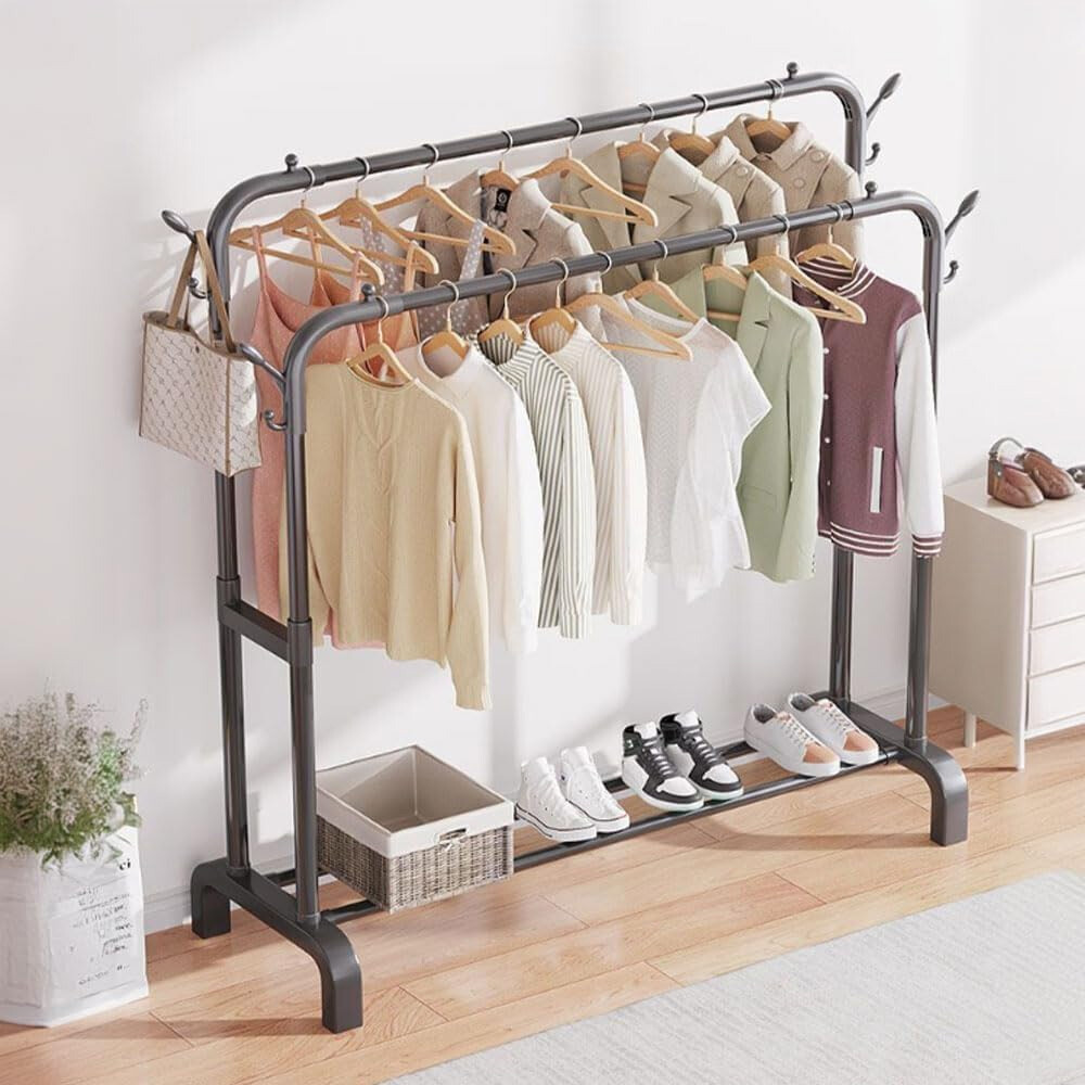 43.3" Heavy Duty Rolling Clothing Garment Rack, Double Rail Clothes Organizer