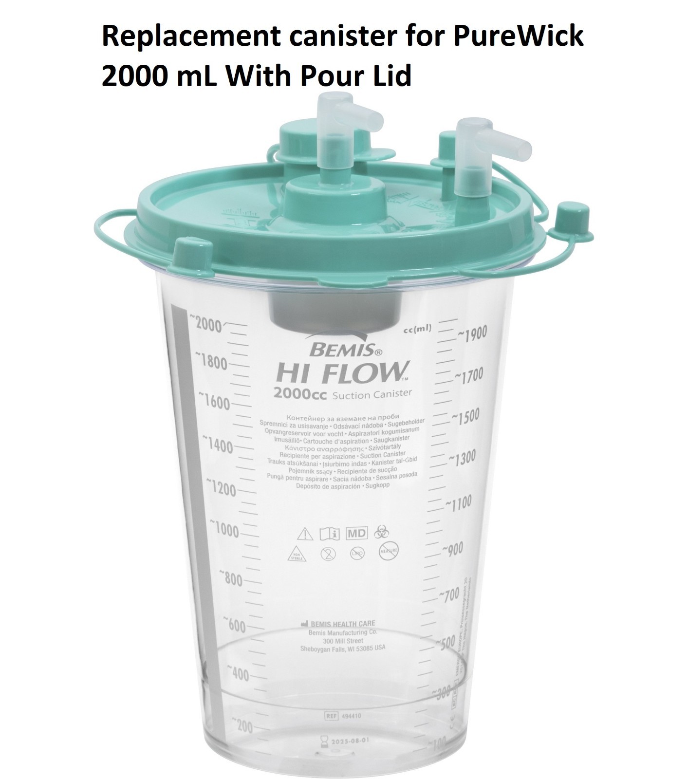 Replacement PureWick Urine Bottle 2000cc collection canister with Lid Filter