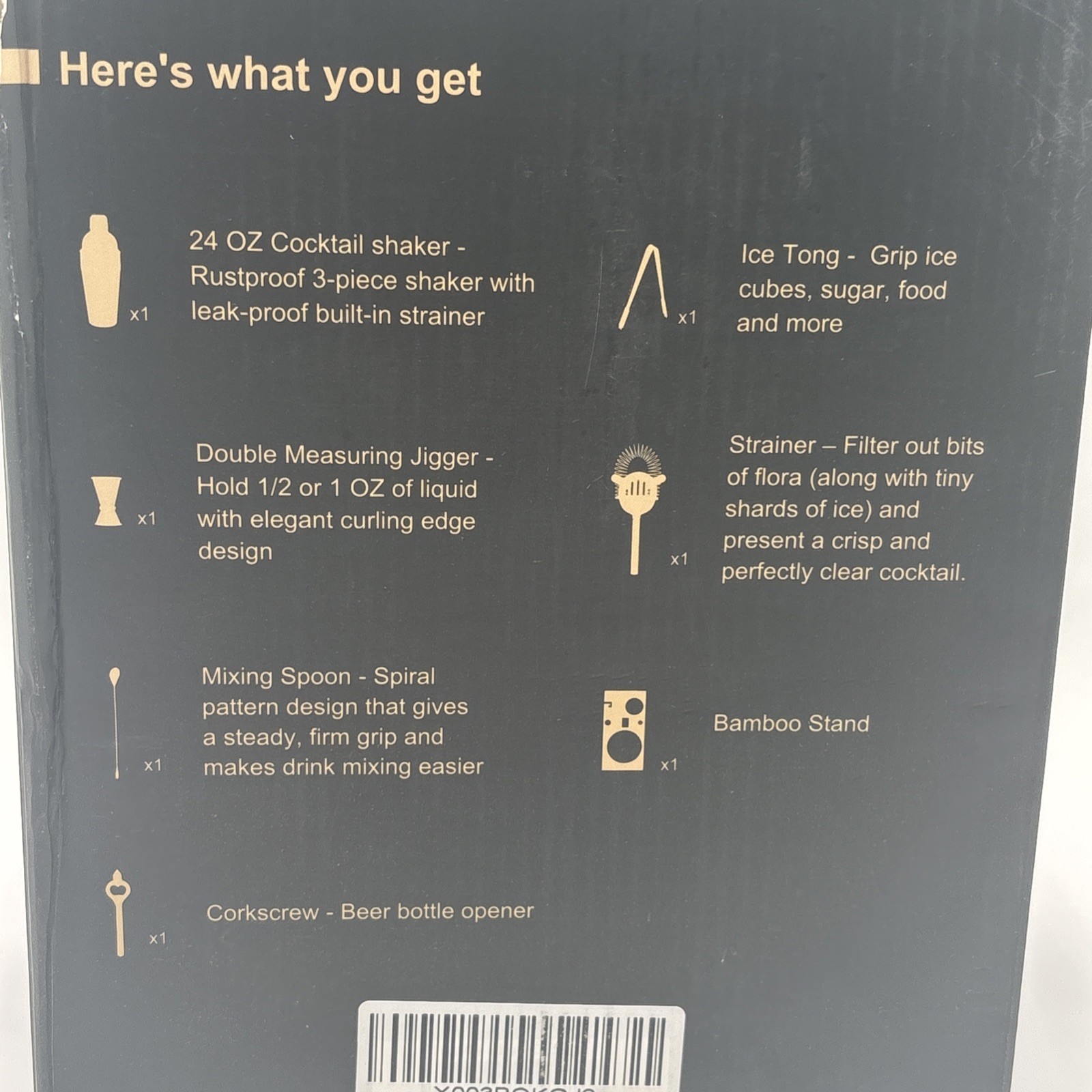 KITESSENSU Cocktail Shaker Set Bartender Kit with Stand - 6 Pieces - Silver NEW