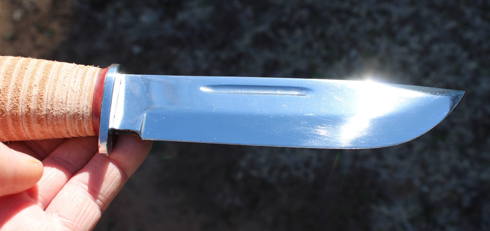 BGCK&T Custom Cattaraugus 225-Q Knife With New Leather Handle Sheath Full Blade