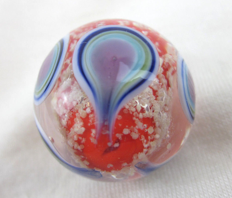 22mm NAMASTE Handmade GLOW IN THE DARK art glass Red Marble ball 7/8" SHOOTER
