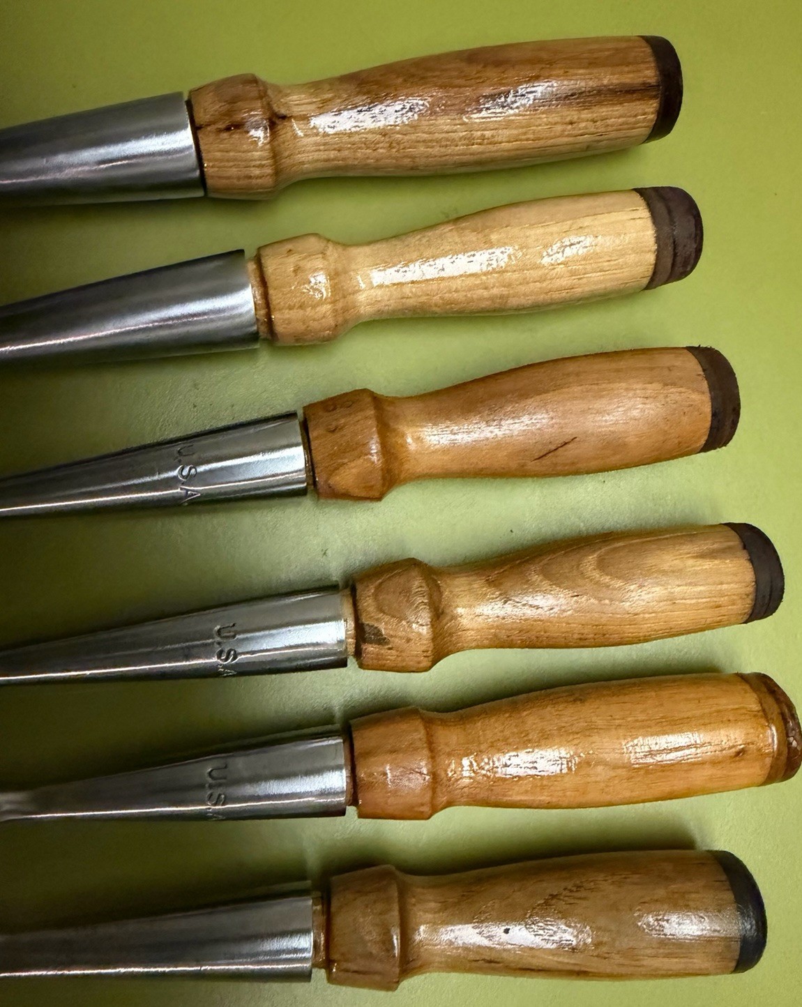 SUPERB 6-pc Set PEXTO vtg Socket Chisels w/MATCHING Handles & CANVAS TOOL ROLLUP