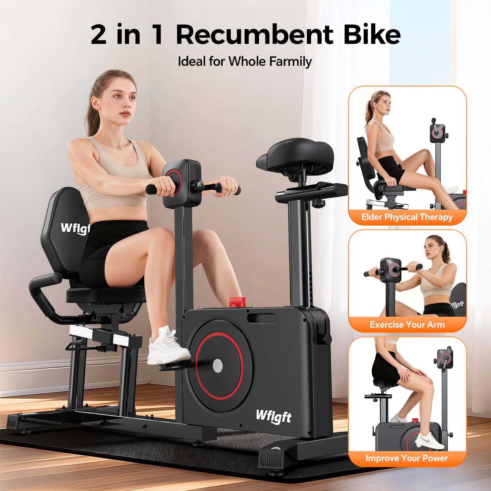 Home Recumbent Exercise Bike Stationary Bike Upright Bike with Arm Leg Exerciser