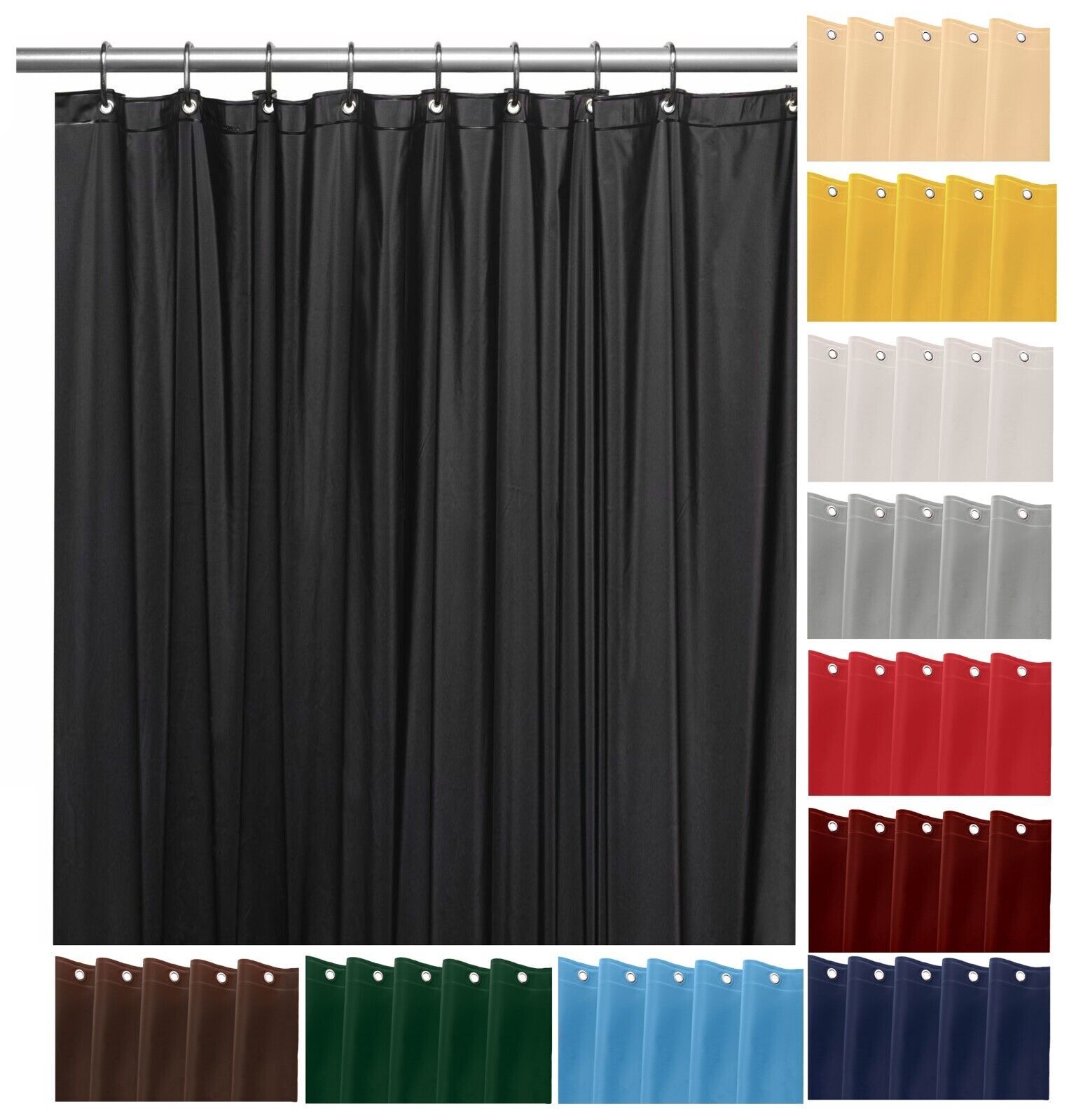 Shower Curtain Liner Mildew Resistant Vinyl Magnetized Bottom Grommets