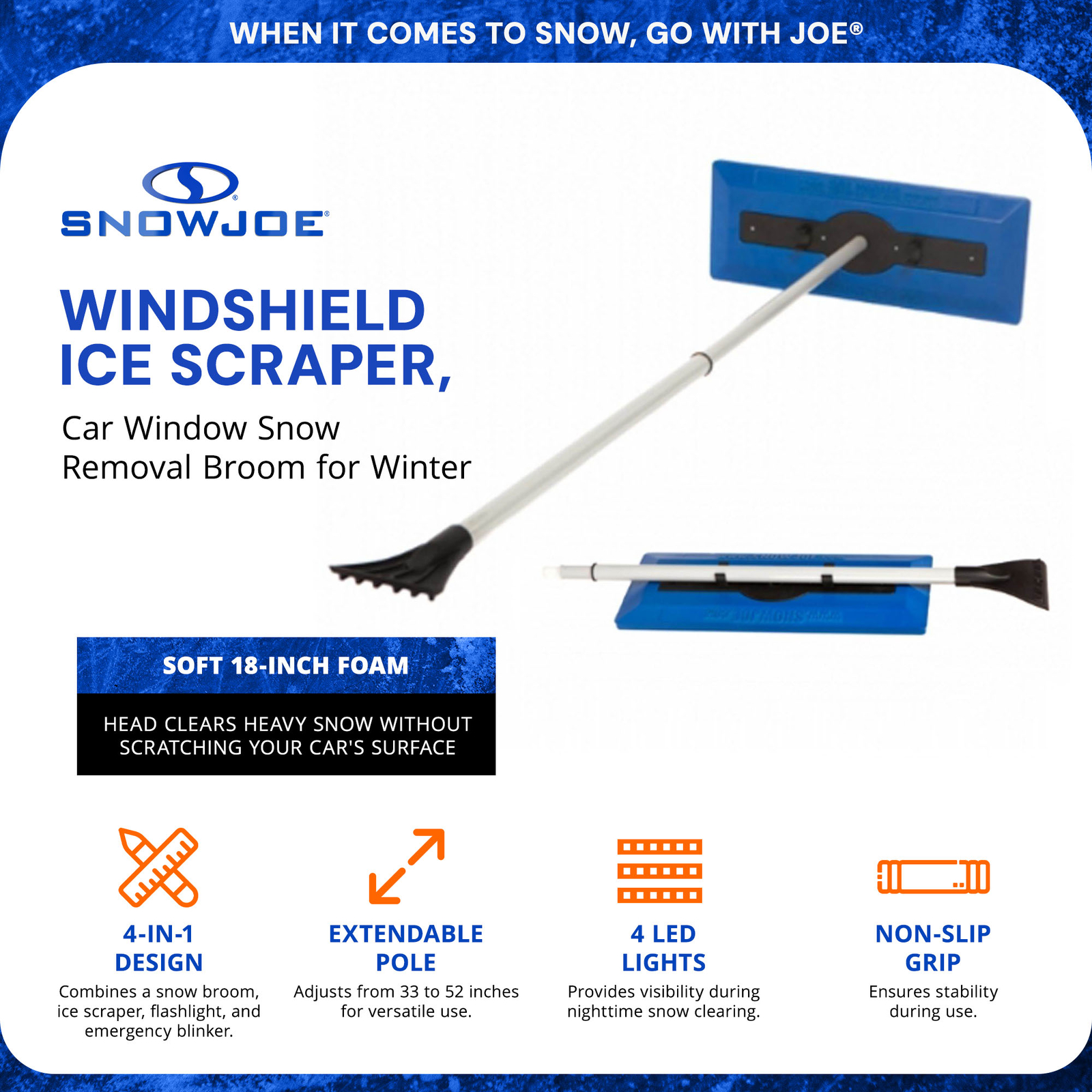 Snow Joe Windshield Ice Scraper, Car Window Snow Removal, Blue (Open Box)