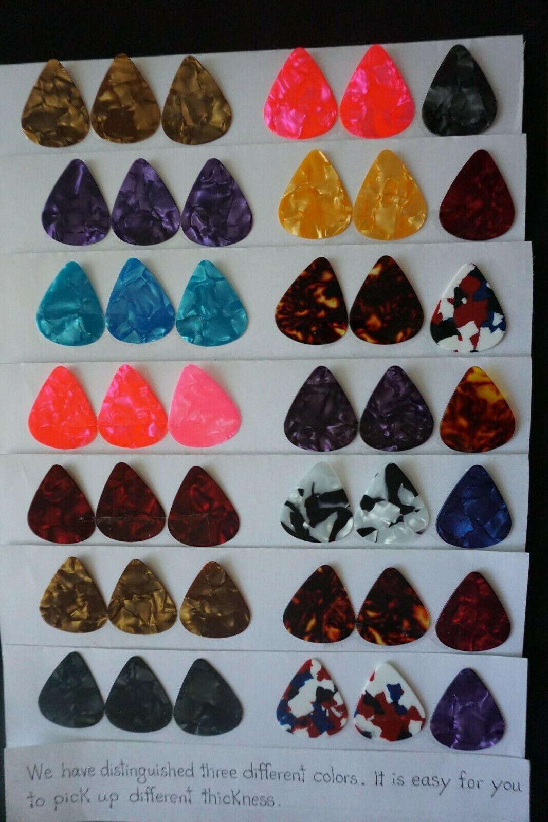 6PCS Guitar Picks Celluloid Plectrum (3XThin 2XMed 1XHeavy) USPS Fast Shipping