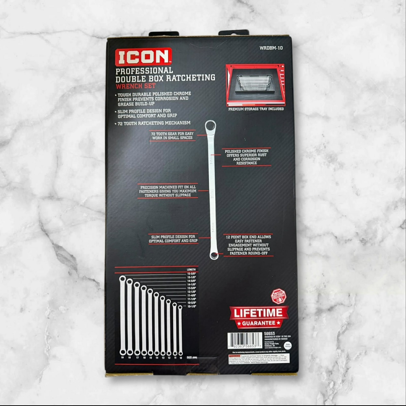 Icon WRDBM-10 Metric Double Box Ratcheting Wrench 56653 (10 Pc) NEW SHIPPING