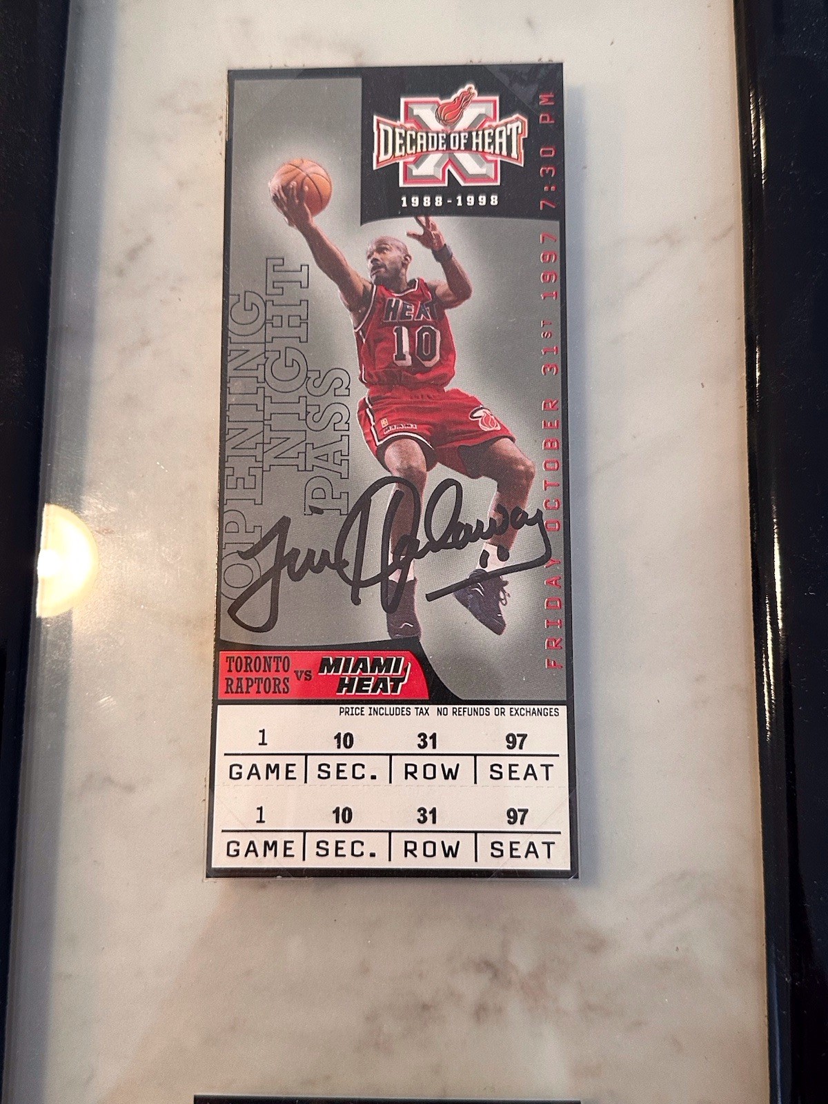 Tim Hardaway Signed Miami Heat 1997 Opening Night Pass #057/200 Framed
