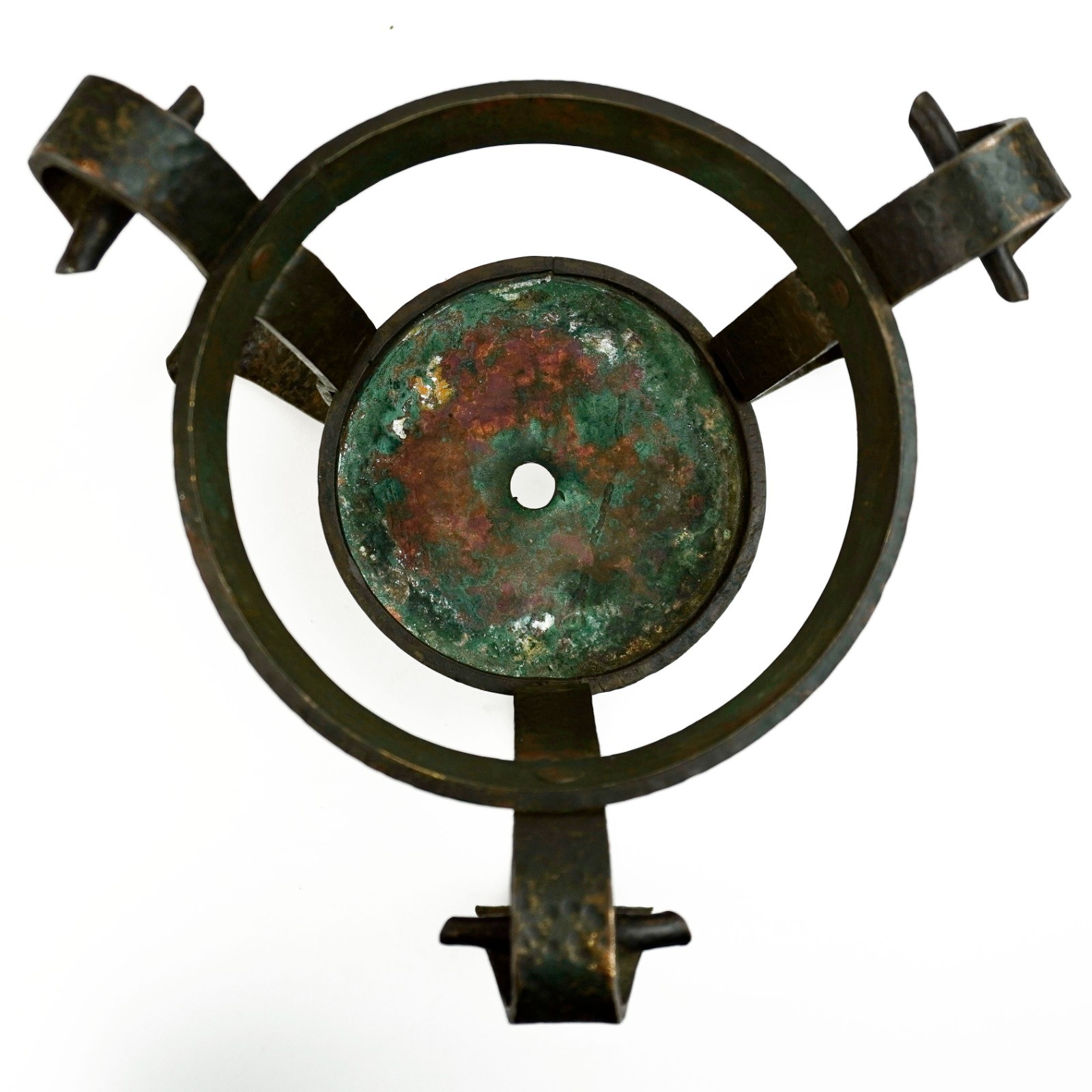 Antique Arts & Crafts Heavy Hammered Bronze Tripod Flower Pot Plant Stand