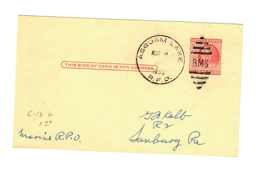 1953 Asquam Lake RPO Marine RMS Postal Card NH Lake Steamer Lawitz Chicago C089