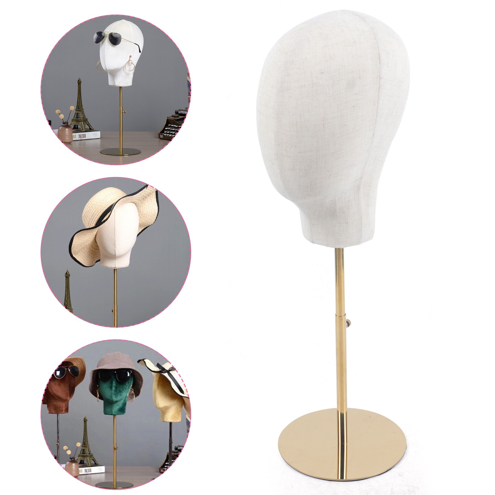 Adjustable Wig Mannequin Head Manikin Cap Toupee Display Stand Hat Rack Gold HOT