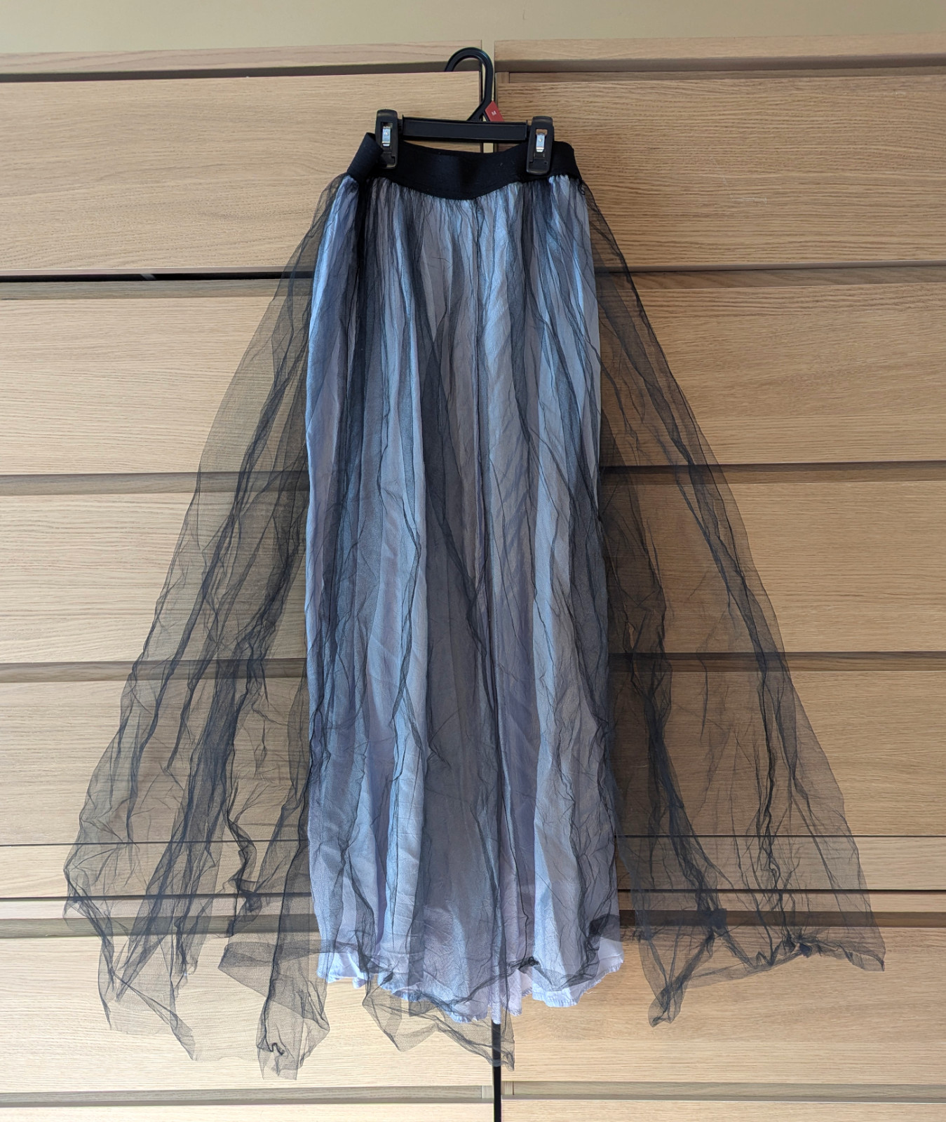 Vintage 90s A-Line Hoopless Petticoat Slip Skirt - Goth Wedding BLACK / LAVENDER