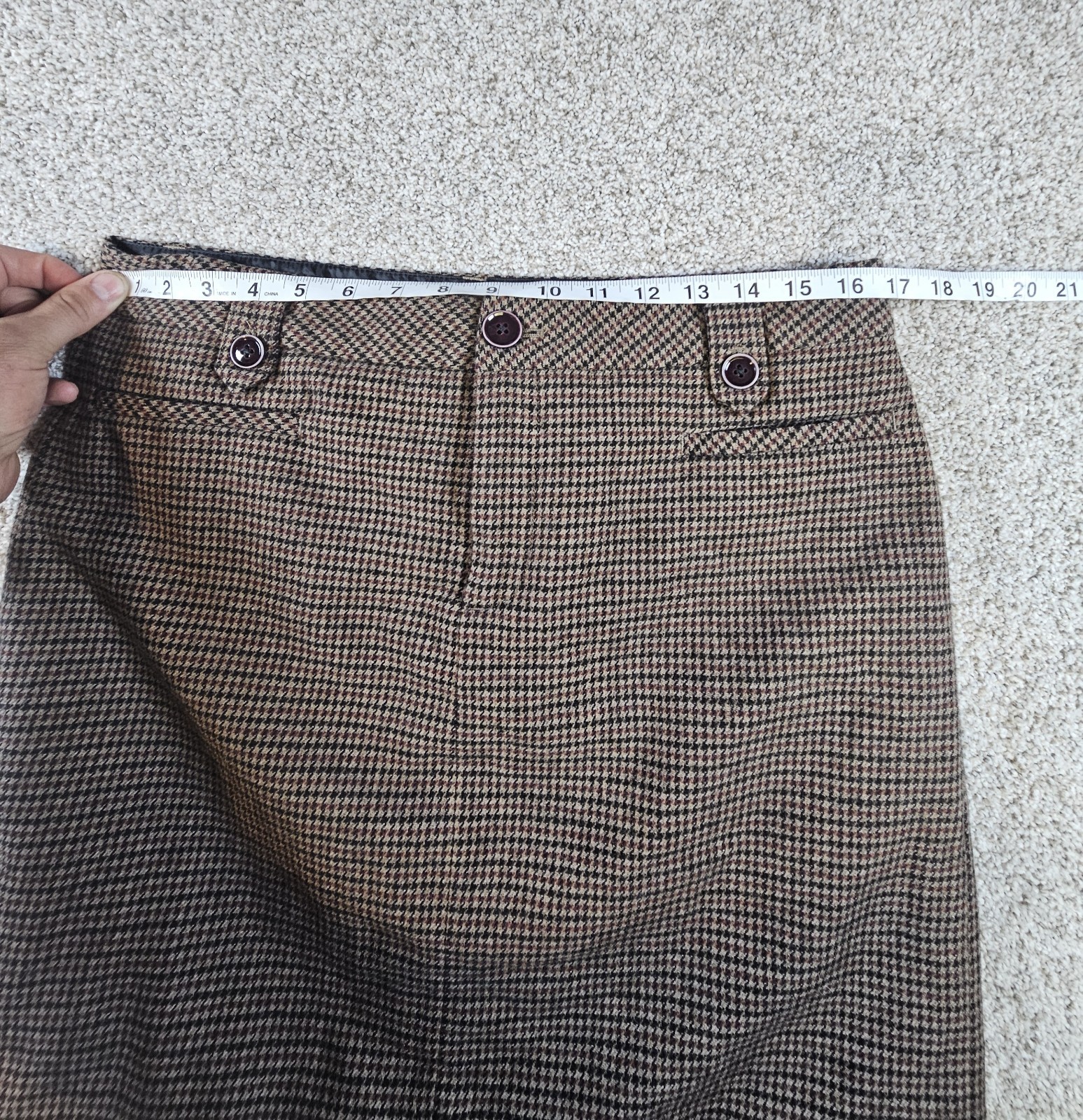 Eddie Bauer Skirt Womens Sz 10 Brown Houndstooth Wool Blend Pencil Lined Career