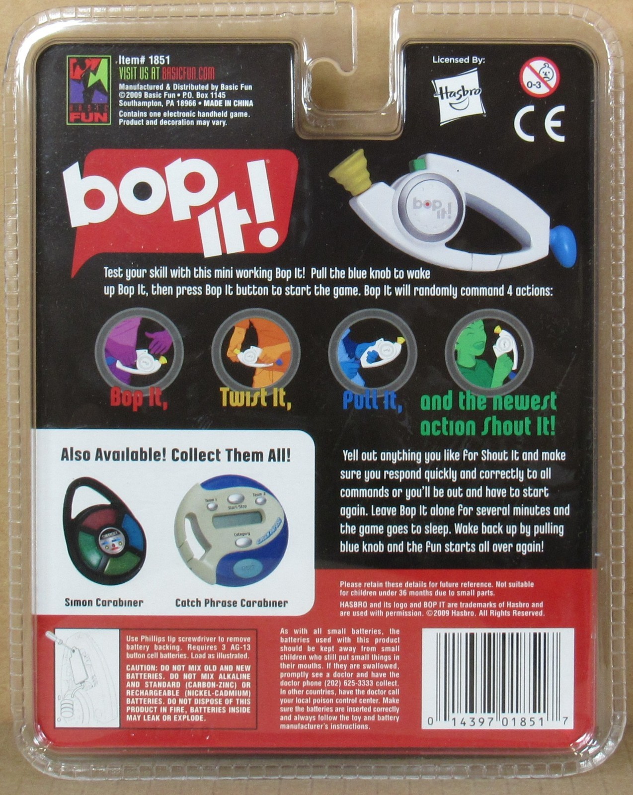 Mini "bop it!" Carabiner Game by Hasbro/Basic Fun 2009 NIP