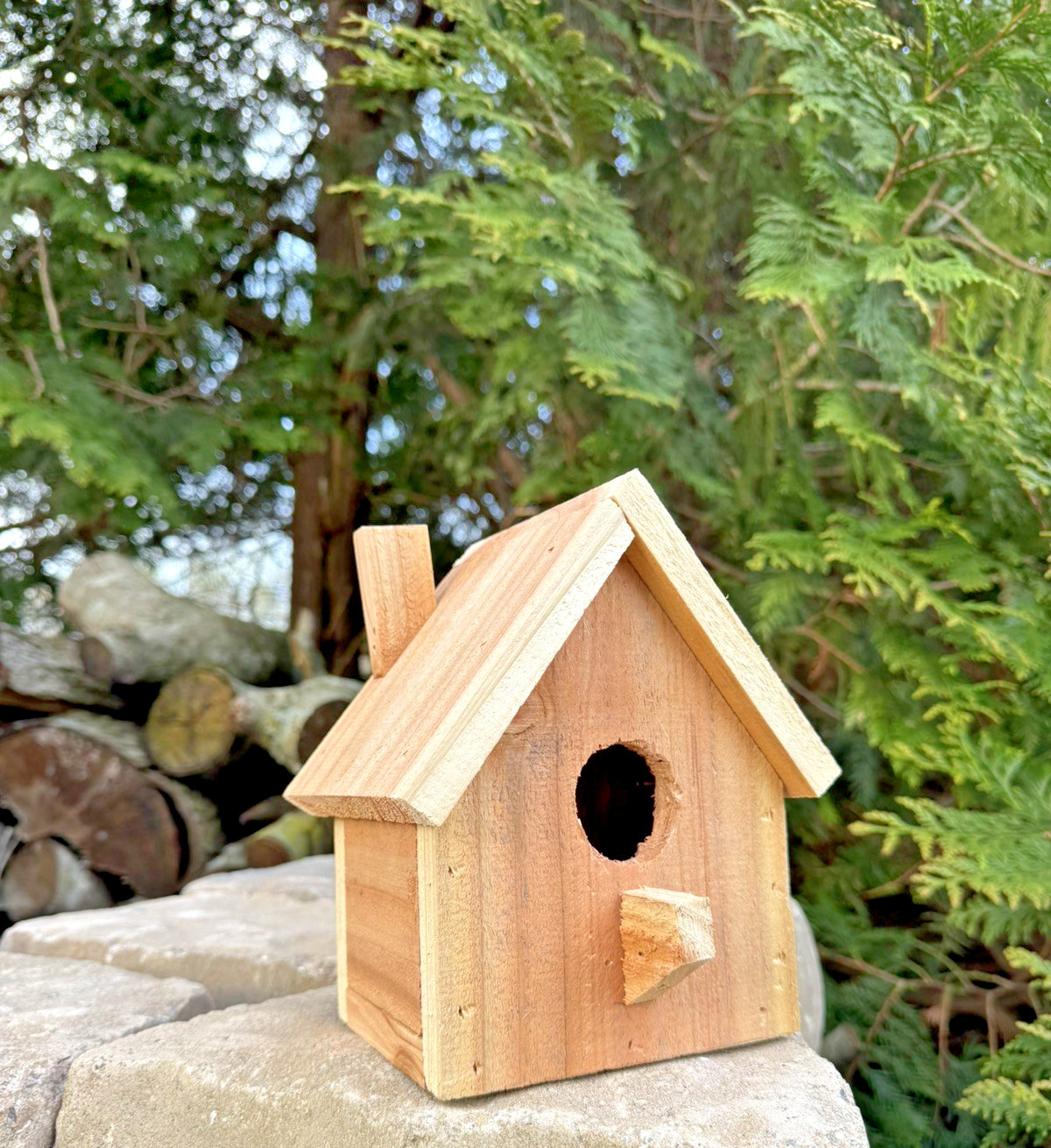 Handmade Cedar Birdhouse w/Chimney Rustic Outdoor Wren Chickadee NestGardenDecor