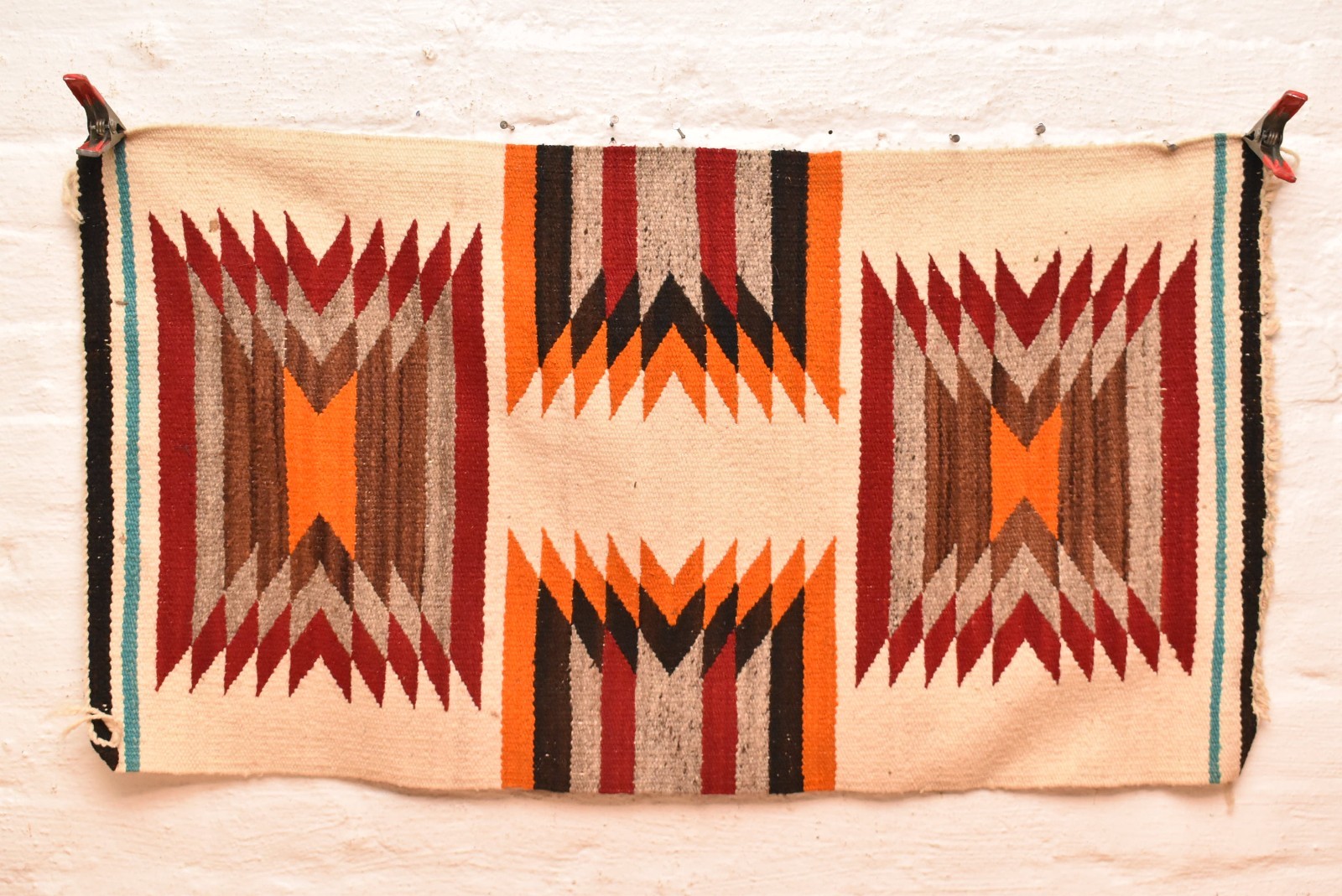 Antique Navajo Rug Textile Native American Indian Eye Dazzler Weaving 37x20 VTG