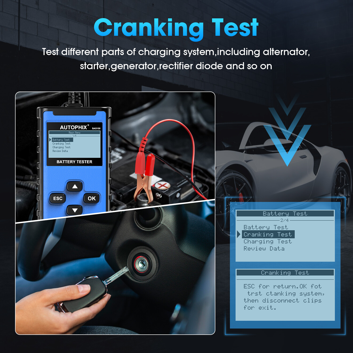 Car Digital Battery Load Tester Battery Cranking Charging Diagnostic 12V 24V