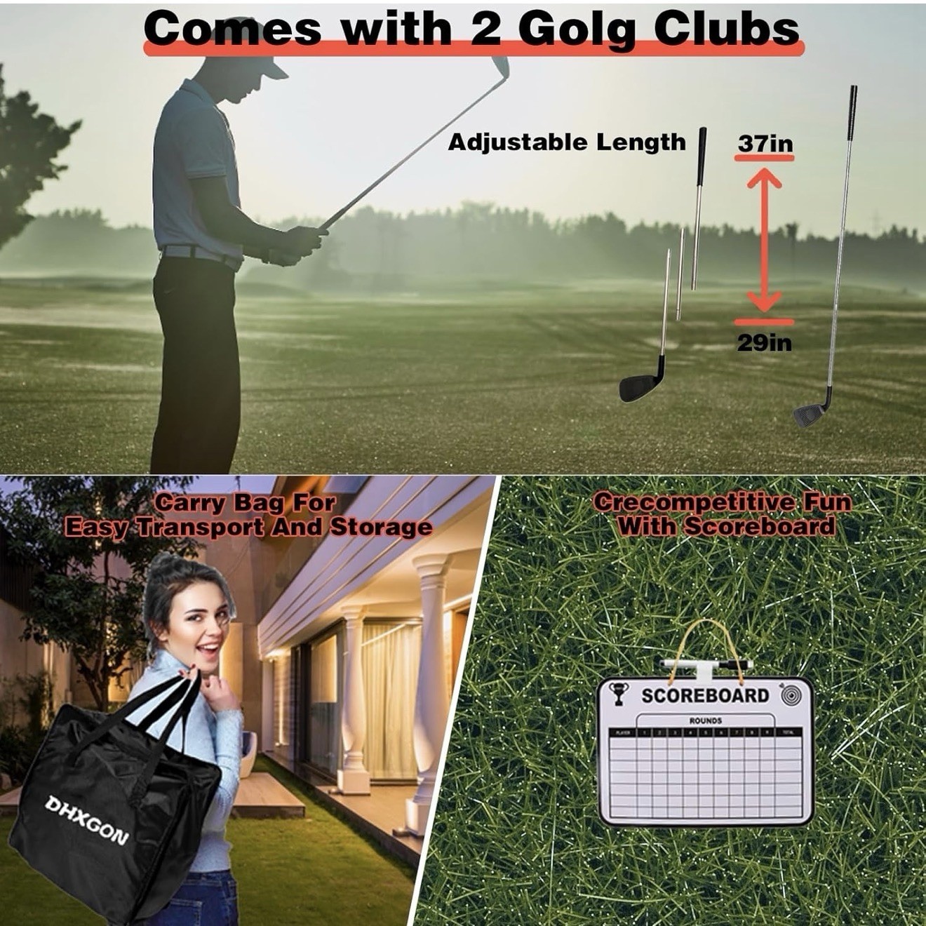 Backyard Golf Game with 2 Clubs, Portable 9 Hole Golf Course