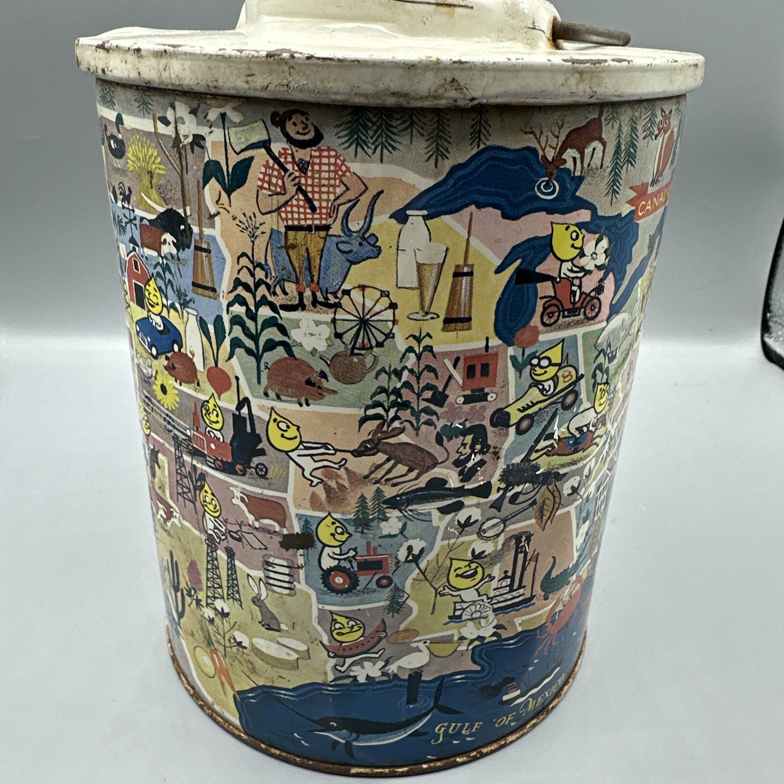 Vintage ESSO Skotch Cooler Thermos Happy Motoring Water Jug Characters USA Map